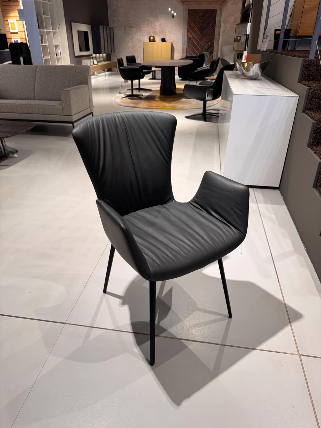 Draenert - Armlehnstuhl Dexter Leder I 919 Grau Gestell Stahl Schwarz Pulverbeschichtet - 2