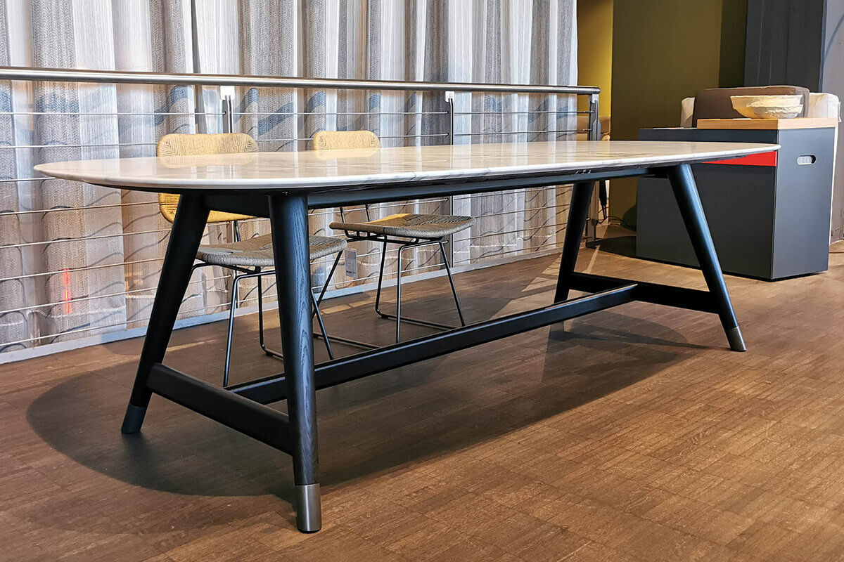 Flexform - Esstisch Desco Tischplatte Marmor Calacatta Oro Matt Gestell Esche Ebenholzfarben Gebeizt - 5