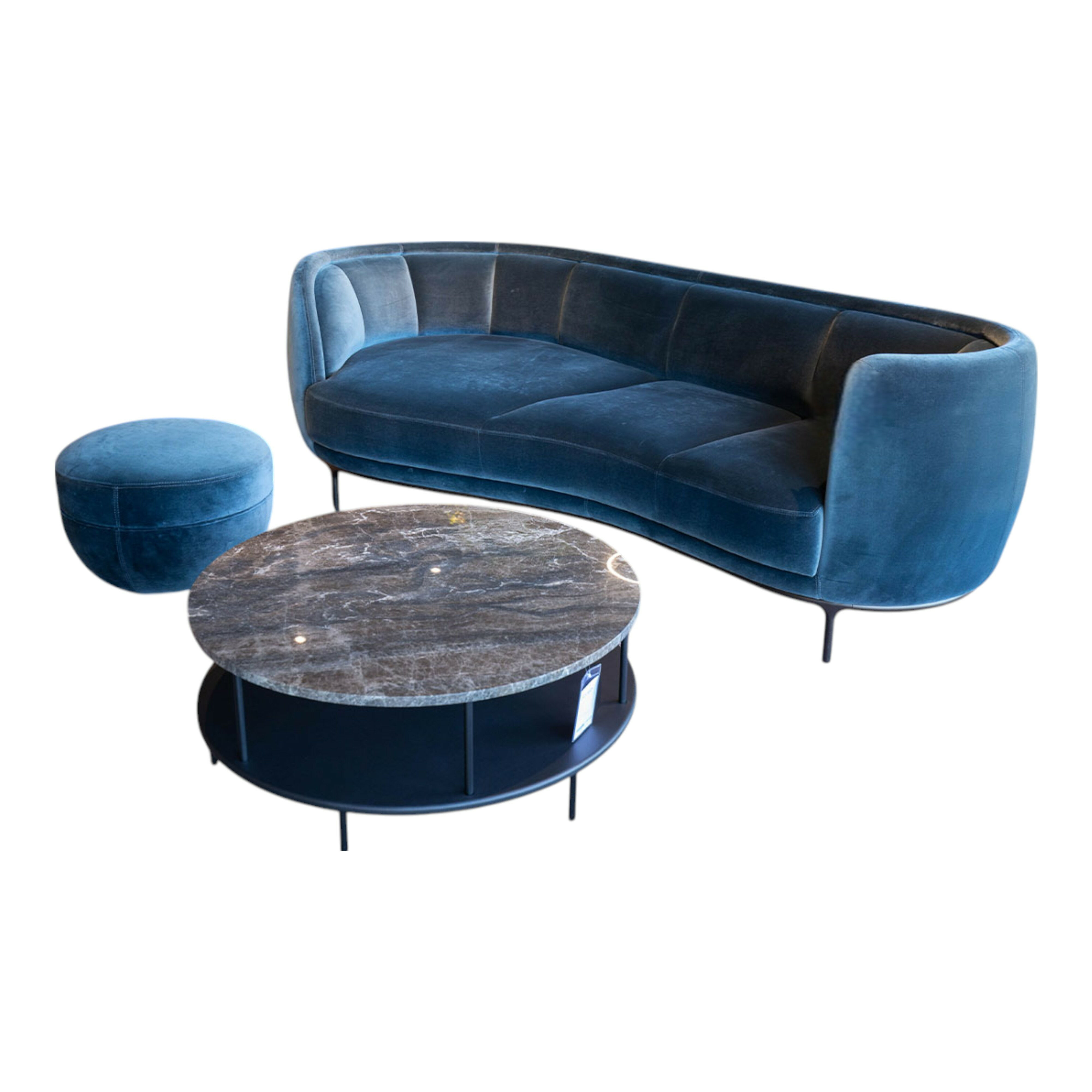 Wittmann - Sofa Vuelta Lounge 241 Stoff Velvet Petrol Blau Gestell Anthrazit mit Hocker Miles - 1
