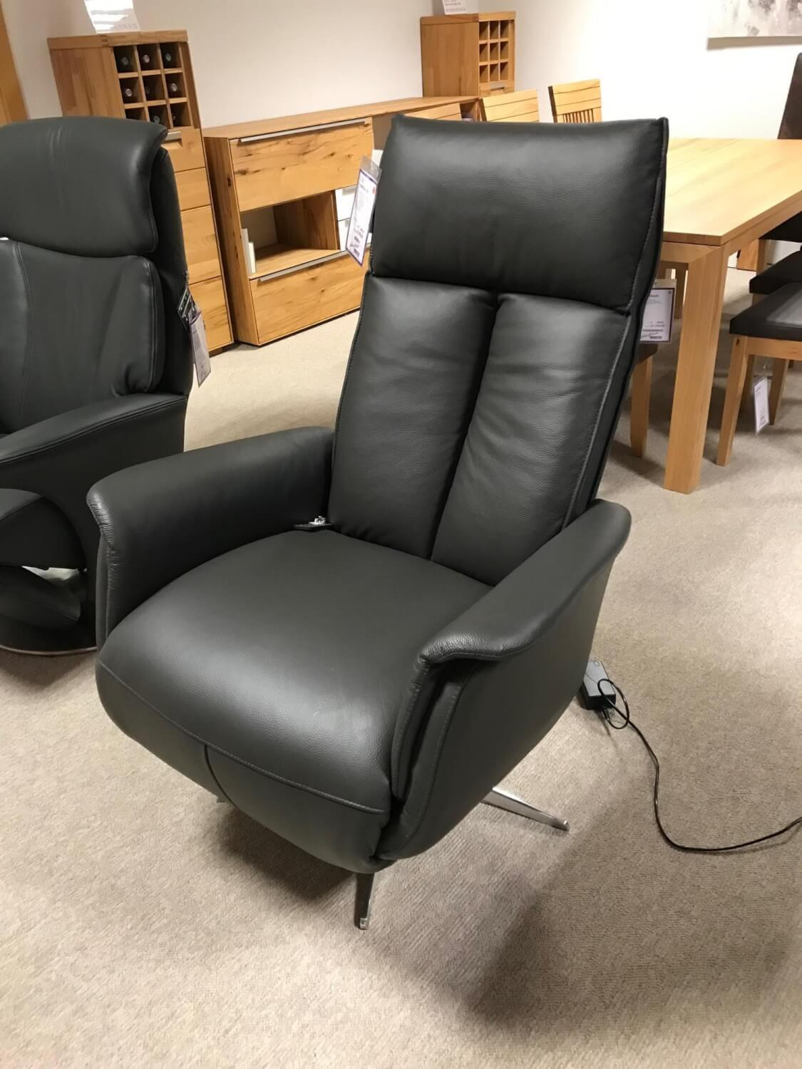 Hjort Knudsen - Sessel 6462 Bezug Leder Soleda Farbe 443 Anthrazit Außenflächen Splitleder Metallsternfuß Chrom Mit Elektrischer Verstellung - 6