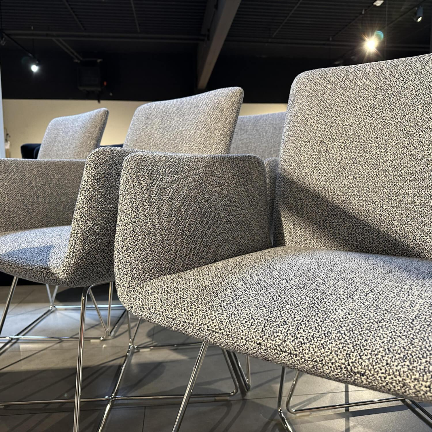 COR - 6er Set Armlehnstuhl Jalis 100541 Stoff 5012 Blau Ecru Drahtgestell Verchromt Mit Kunststoffgleitern - 2