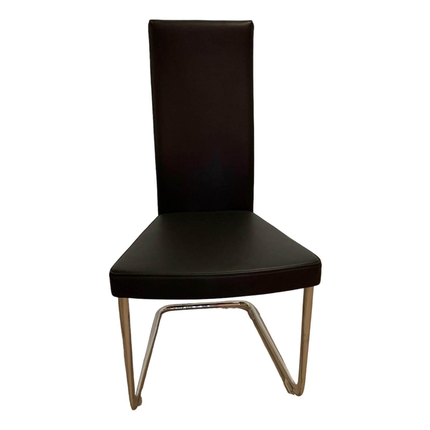 Tecta - Freischwinger Polsterstuhl B25P Leder Schwarz Gestell Chrom Glänzend Filzgleiter Transparent - 1