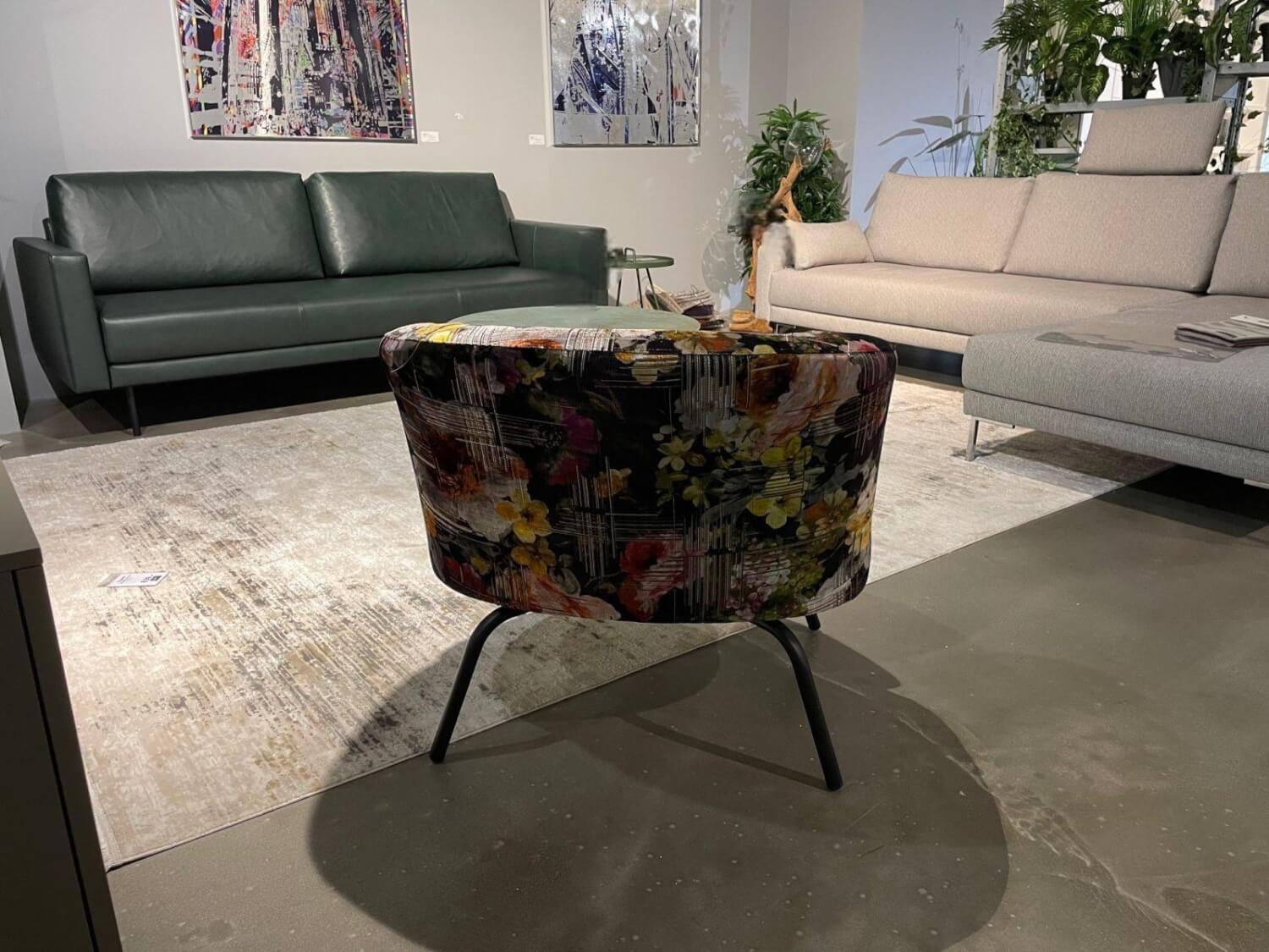 Stern - Sessel Leni Stoff Flower Blumenmuster Schwarz Rot Gelb Gestell Aluminium Schwarz Matt - 2