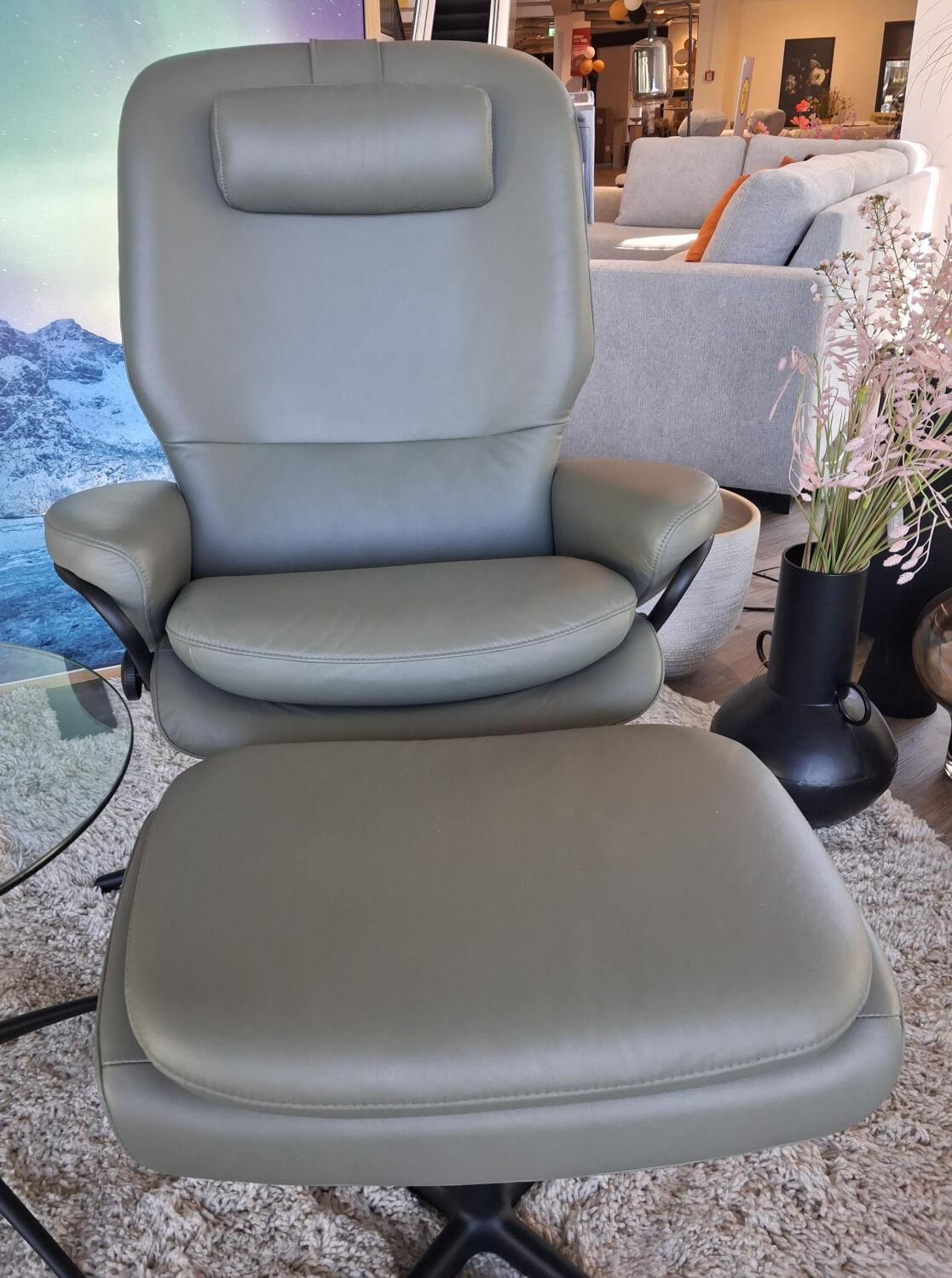 Stressless - Sessel Rome M Leder Paloma Shadow Green Grün Grau Gestell Cross Schwarz Matt Mit Hocker - 4