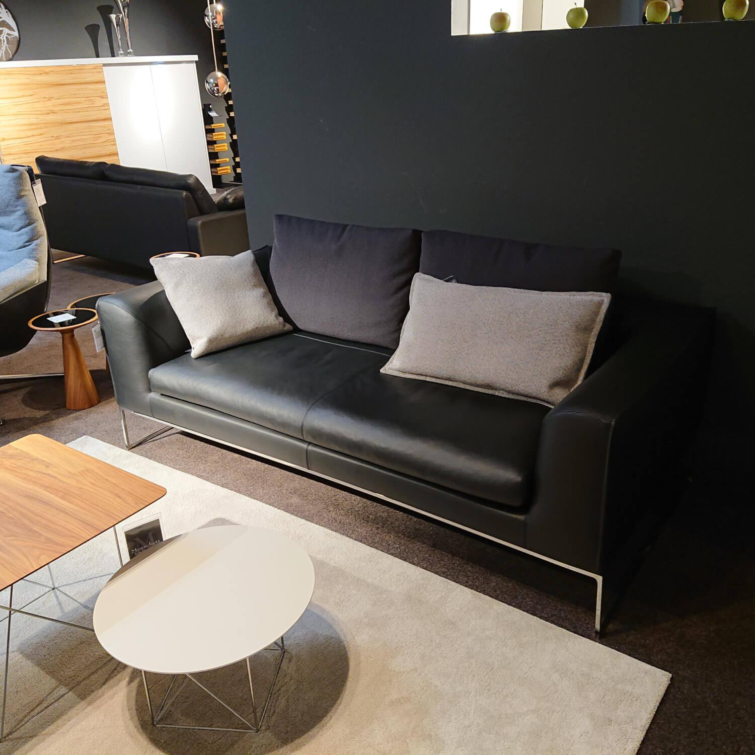 COR - Sofa Mell Leder Semi 286 Schwarz Metalluntergestell Verchromt Inklusive Kissen - 3