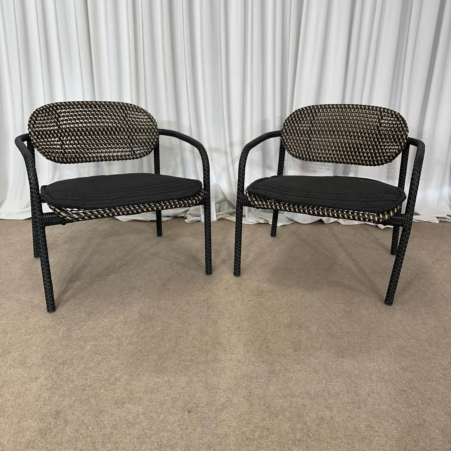 DEDON - 2er Set Stuhl Chair Roll Roii Sitz Kunststoffgeflecht Braun Gestell Aluminium Schwarz - 5