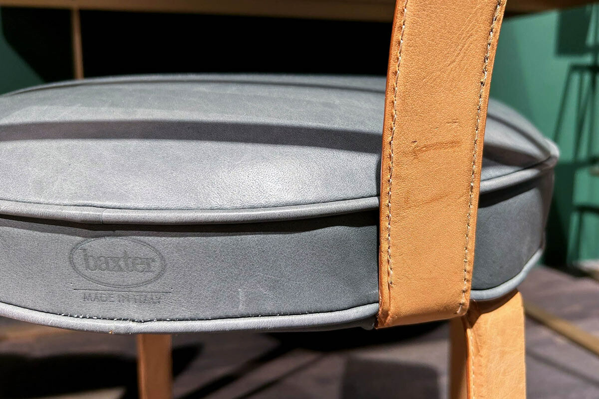 Baxter - Stuhl Limetta Leder Polish Grove Graublau Gestell Metall Mit Leder Natur Creme Bezogen  - 4