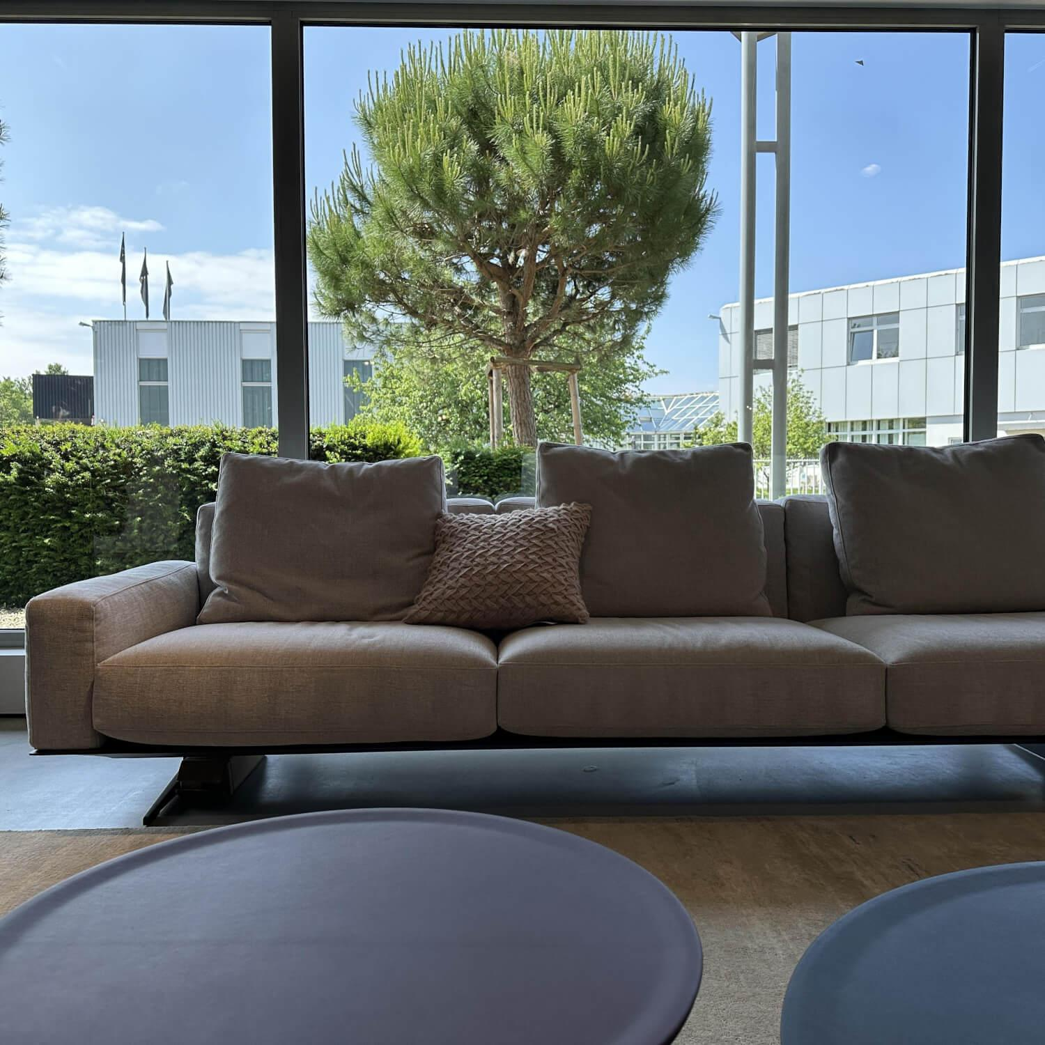 Flexform - Ecksofa Soft Dream Stoff Ellisse 1170 Grau Platform Leder 5003 Grau Füße Metall Brüniert - 4