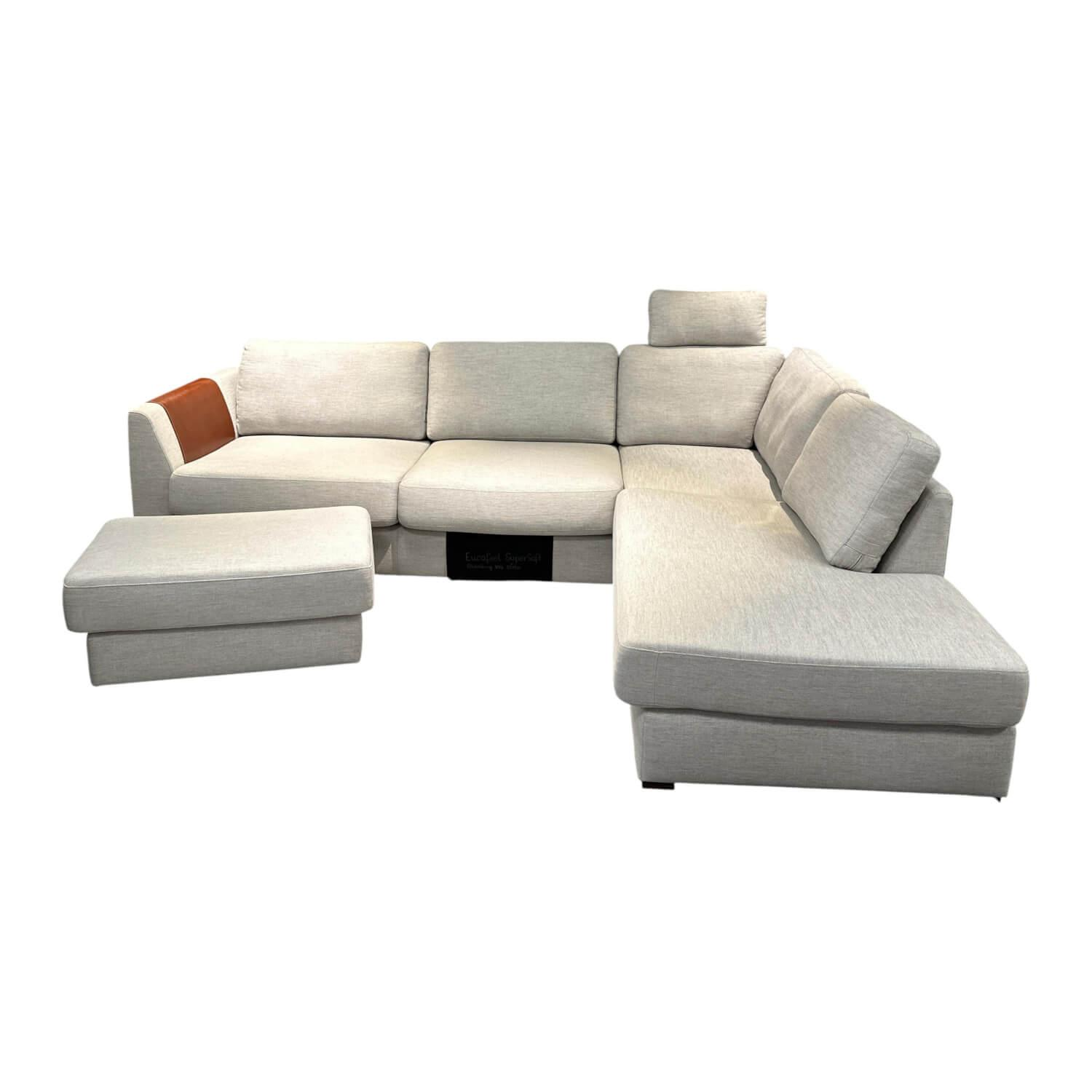 Gehlenborg Sitzmöbel - Ecksofa Living Lounge Romo Stoff Ruskin Platinum Grau Füße Buche Wenge Inklusive Hocker - 1