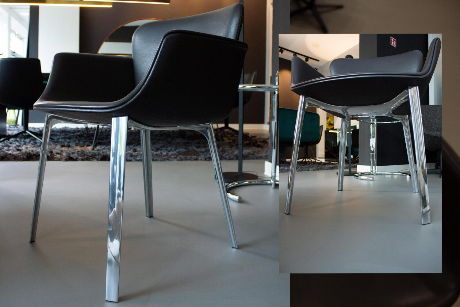 Knoll International - 4er-Set Sessel KN06 Bezug Leder Pelle Belllagio BEL02 Dark Brown Dunkelbraun Schwarz Gestell Aluminium Glänzend - 4