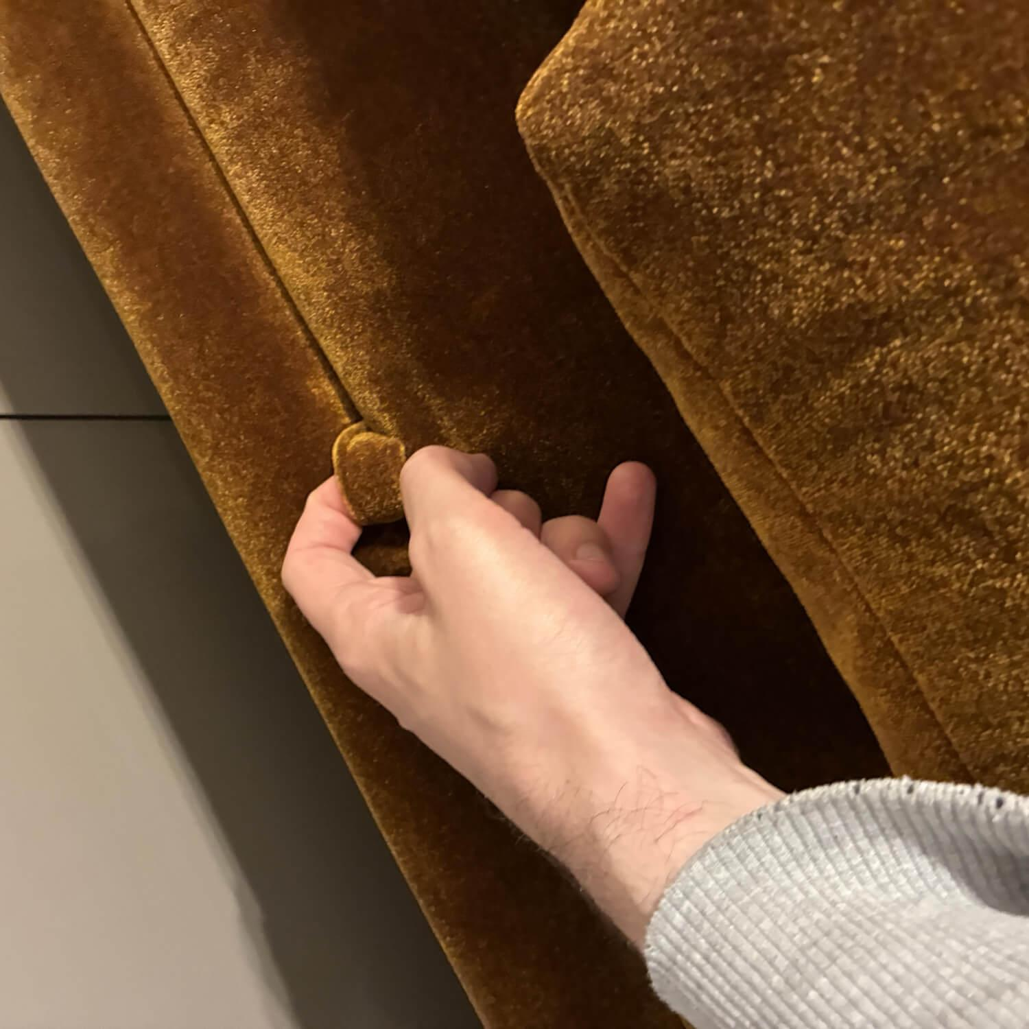 Signet - Schlafsofa Kyoto Stoff F Genua Kupfer Gelb Orange Holzfüße Buche Schwarz Mit Klappbaren Armlehnen - 3
