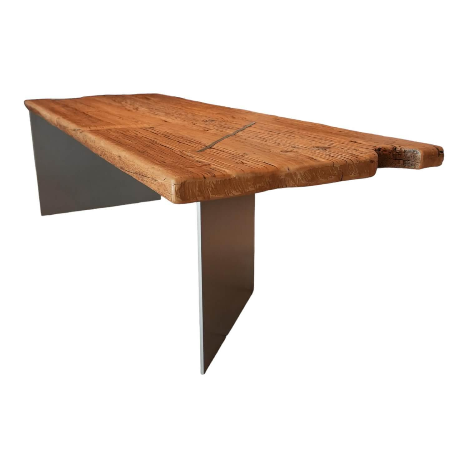 Esstisch Unikat Tischplatte Unikat Ulme Altholz Massiv Gestell Stahlwangen Grau
