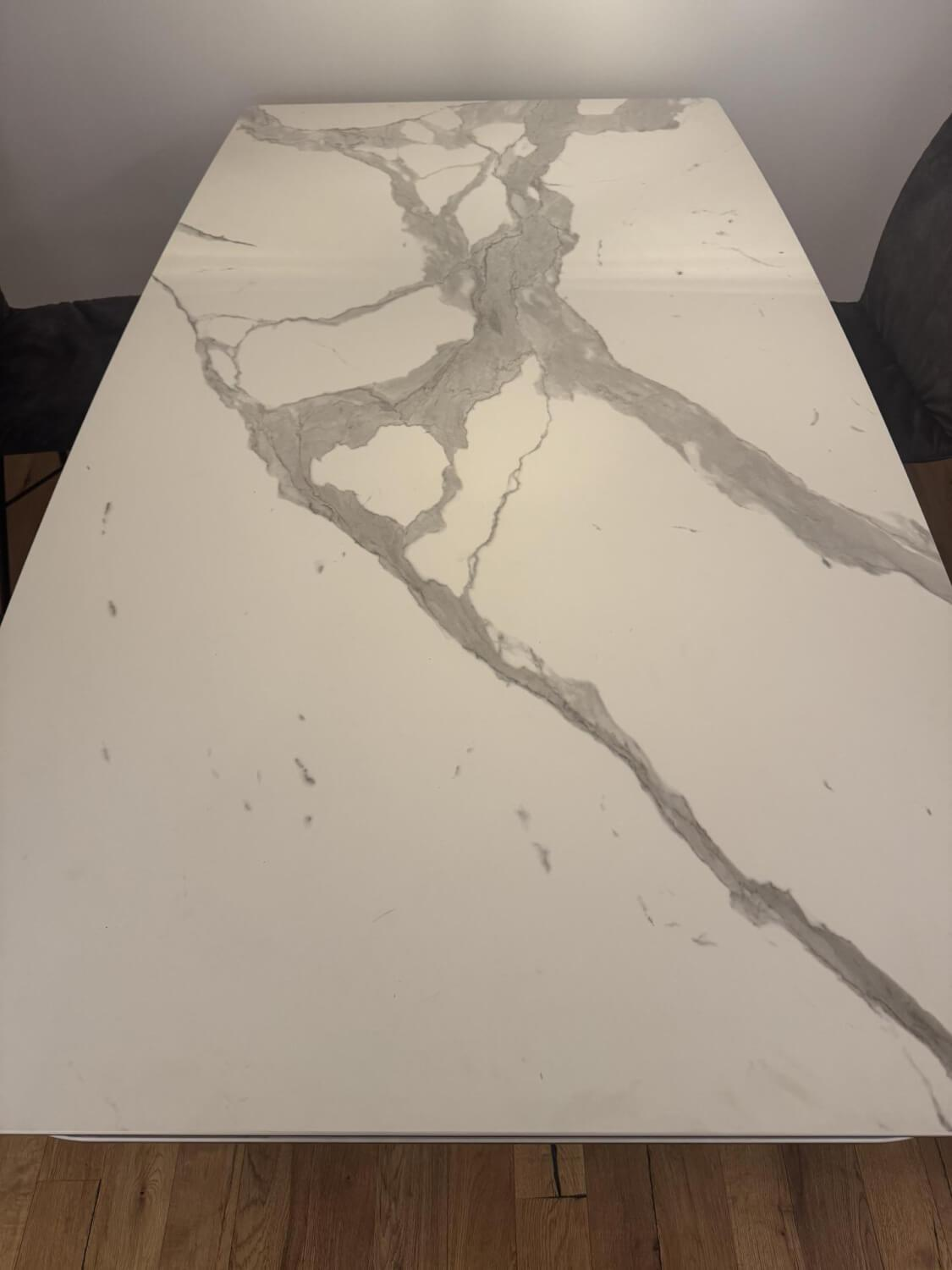 Contur - Esstisch Savona Tischplatte Keramik Marble Statuario Matt Weiß Grau Gestell Metall Quarzo 7039 Grau Pulverbeschichtet Ausziehbar - 2