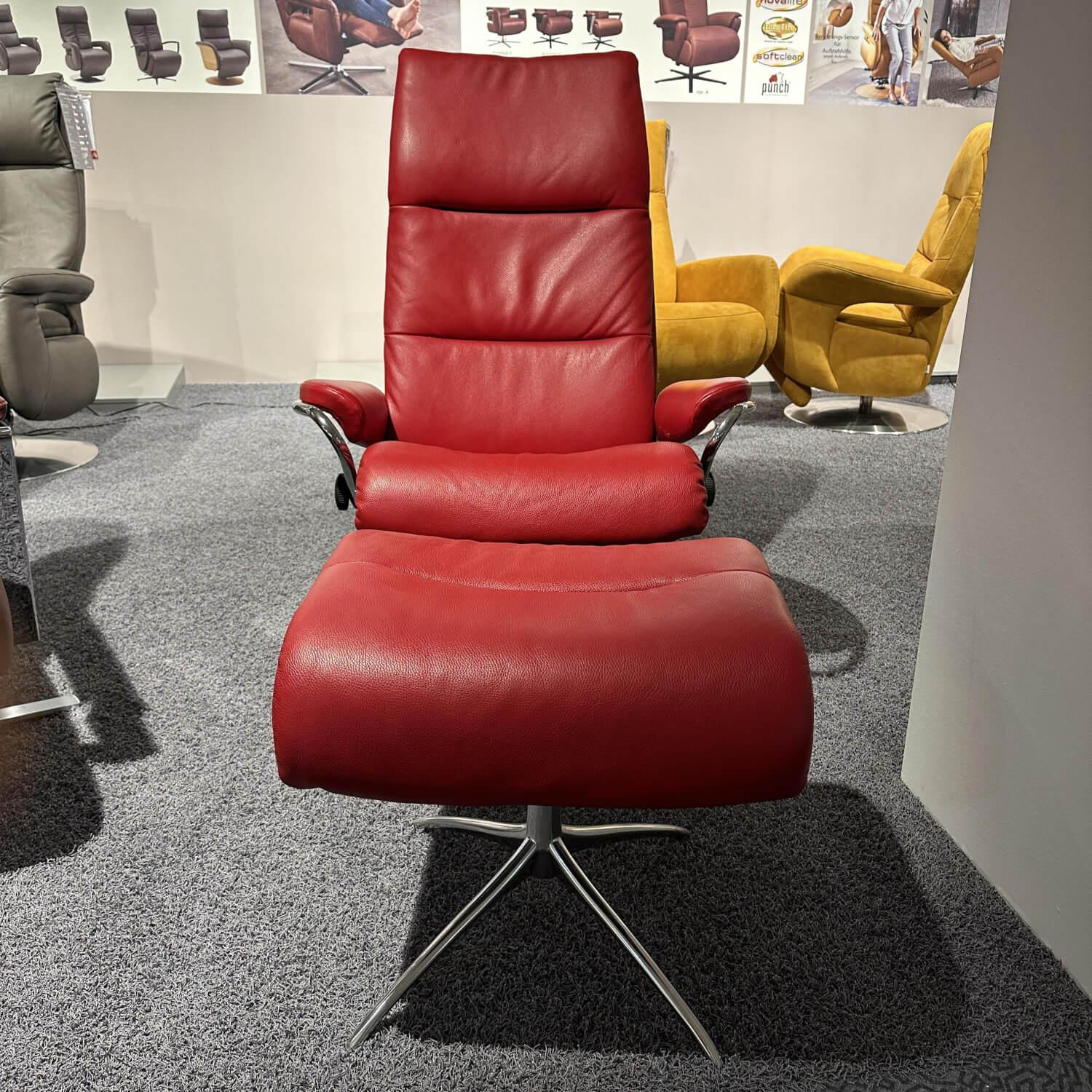 Stressless - Sessel Mit Hocker Tokyo R In Leder Cori 091 Brick Red Rot 09160 Untergestell Starbase Chrom - 6