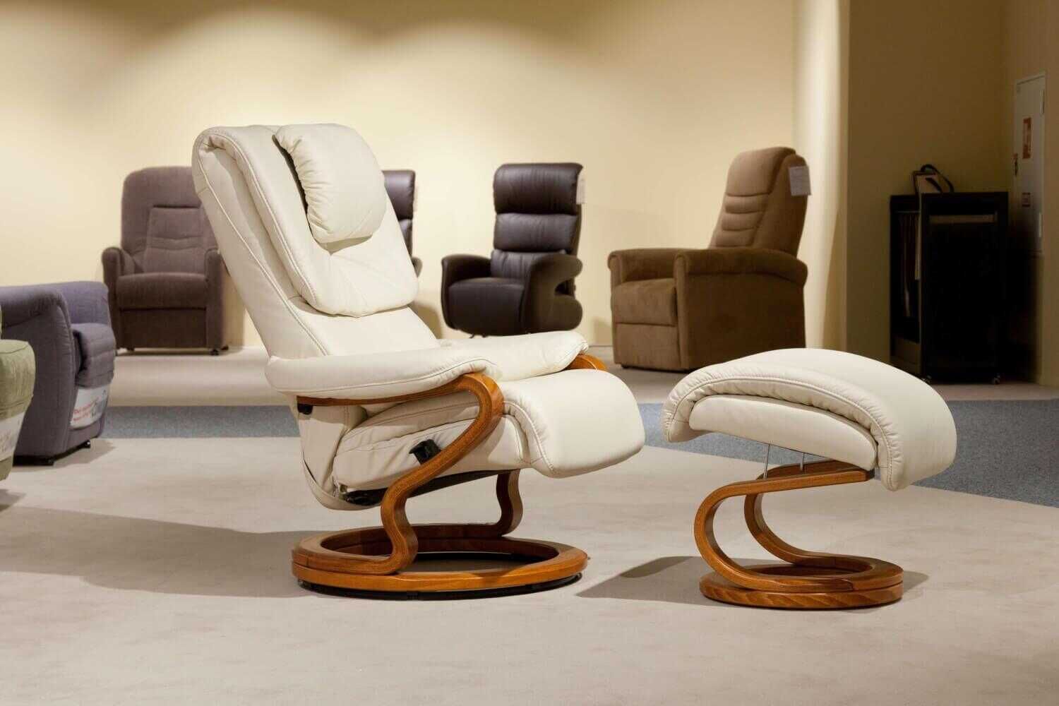 himolla - Sessel 8038 Leder Beige Mit Hocker - 9