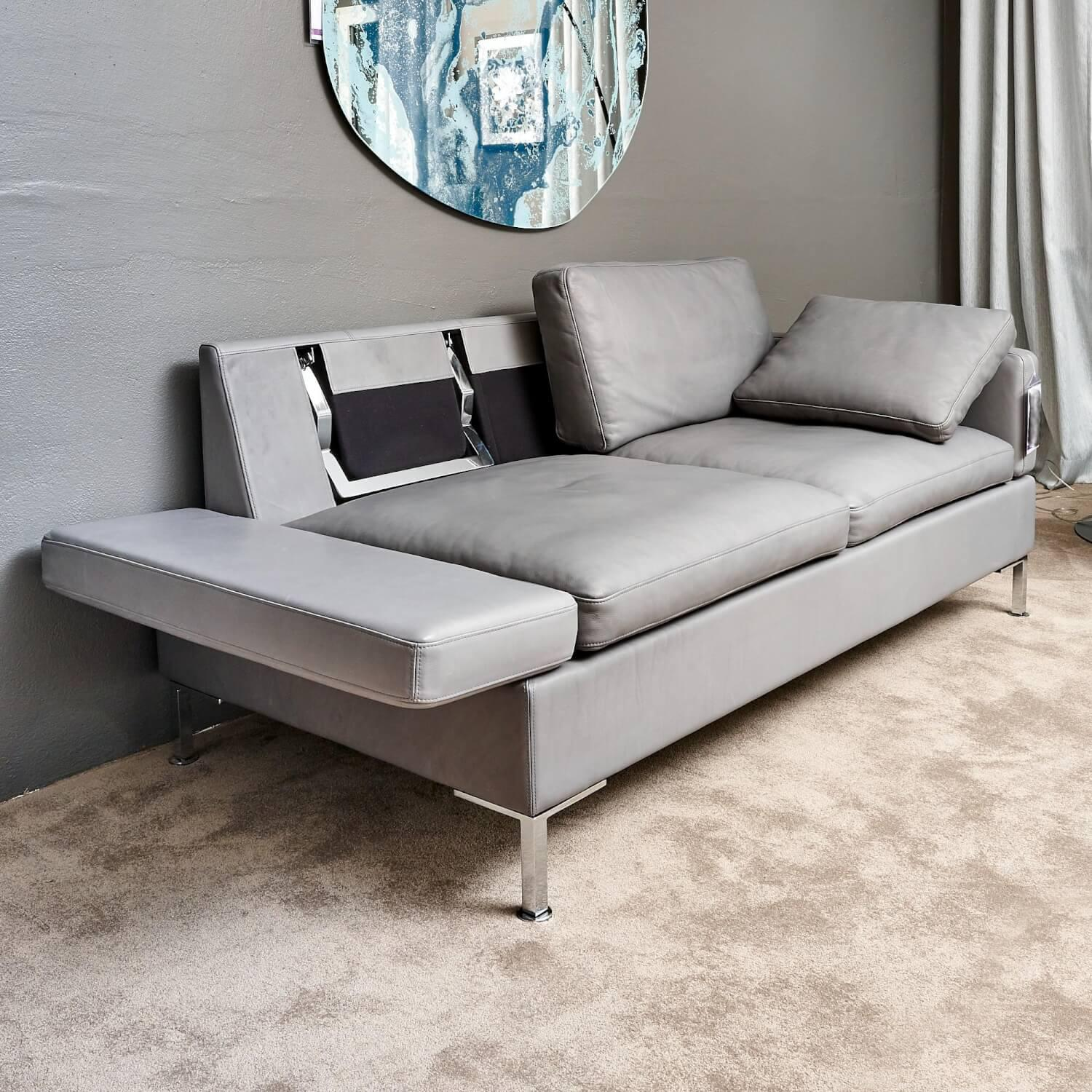 Brühl - Sofa Alba System M Leder 5707 Pearl 0095 Grau Winkelfuß Verchromt Mit Kopfstütze - 10