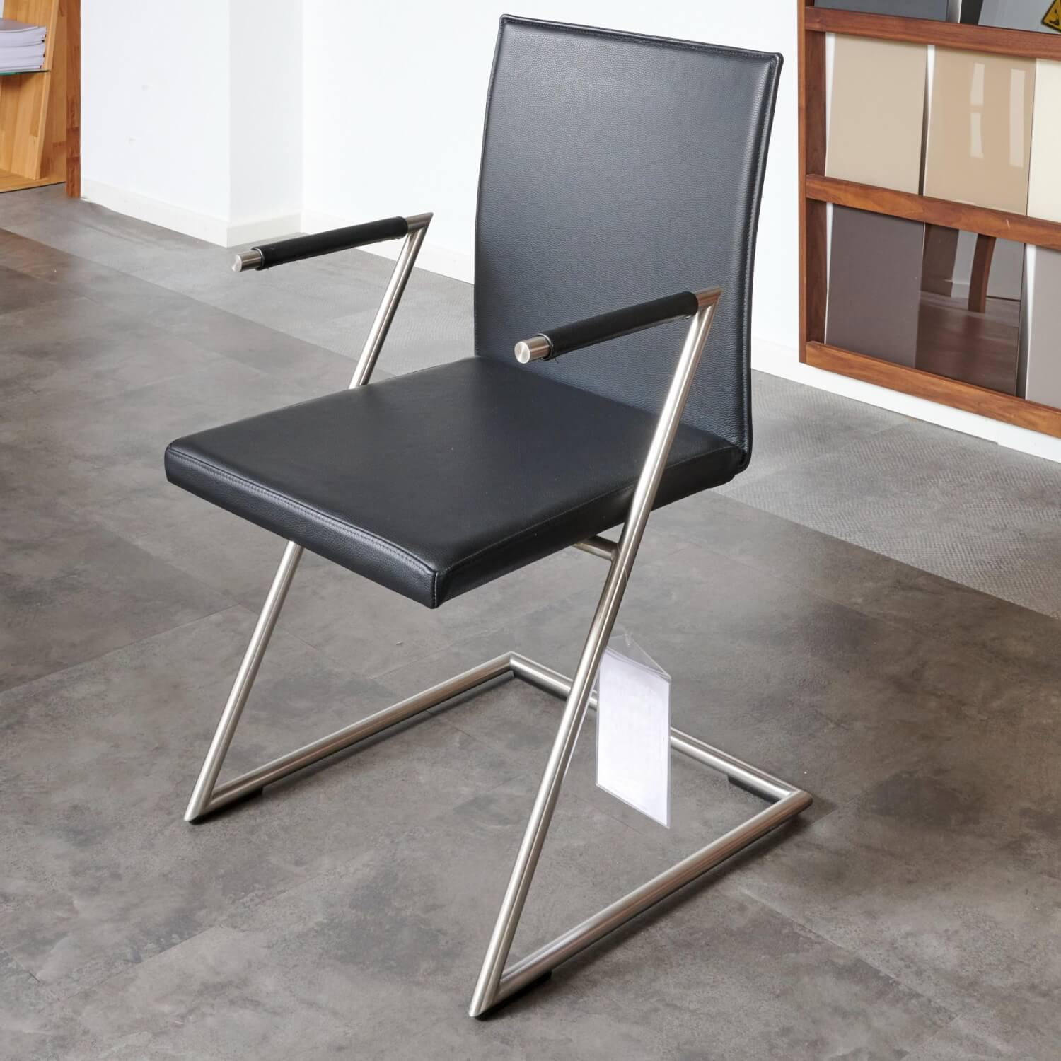 Scholtissek - 6er-Set Stuhl Zett Leder Schwarz Gestell Rundes Edelstahlrohr - 4