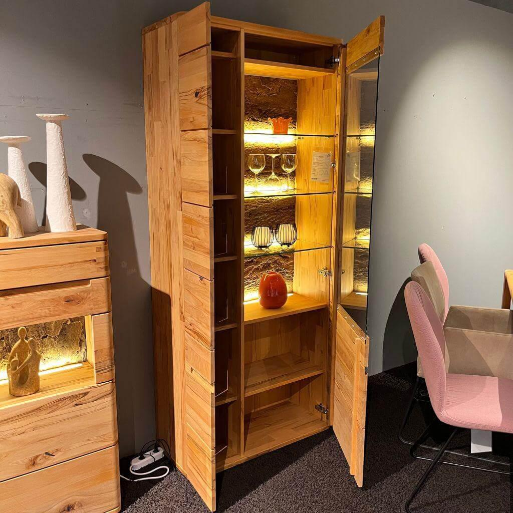 Natura - Vitrine Cartago Soft Astbuche Massiv Natur Geölt Glasböden Mit Beleuchtung - 6