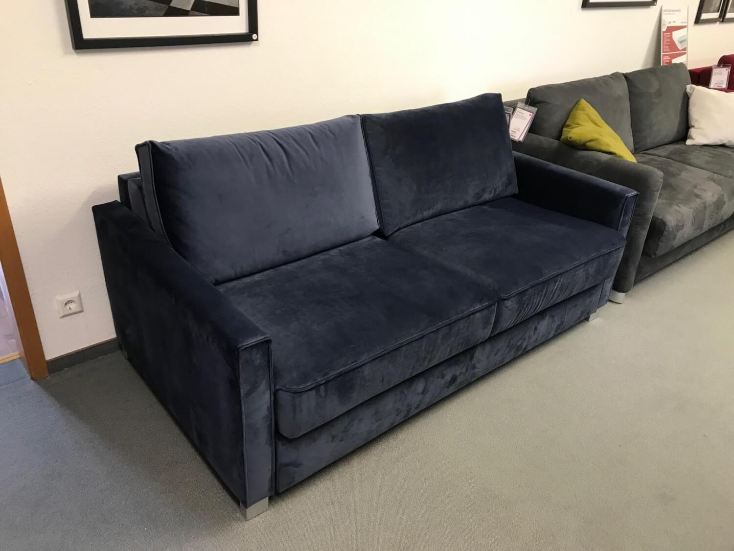 Bali - Schlafsofa Bianca Stoff Velour 8-8913 Dunkelblau Fuß Buche Silberfarbig - 7