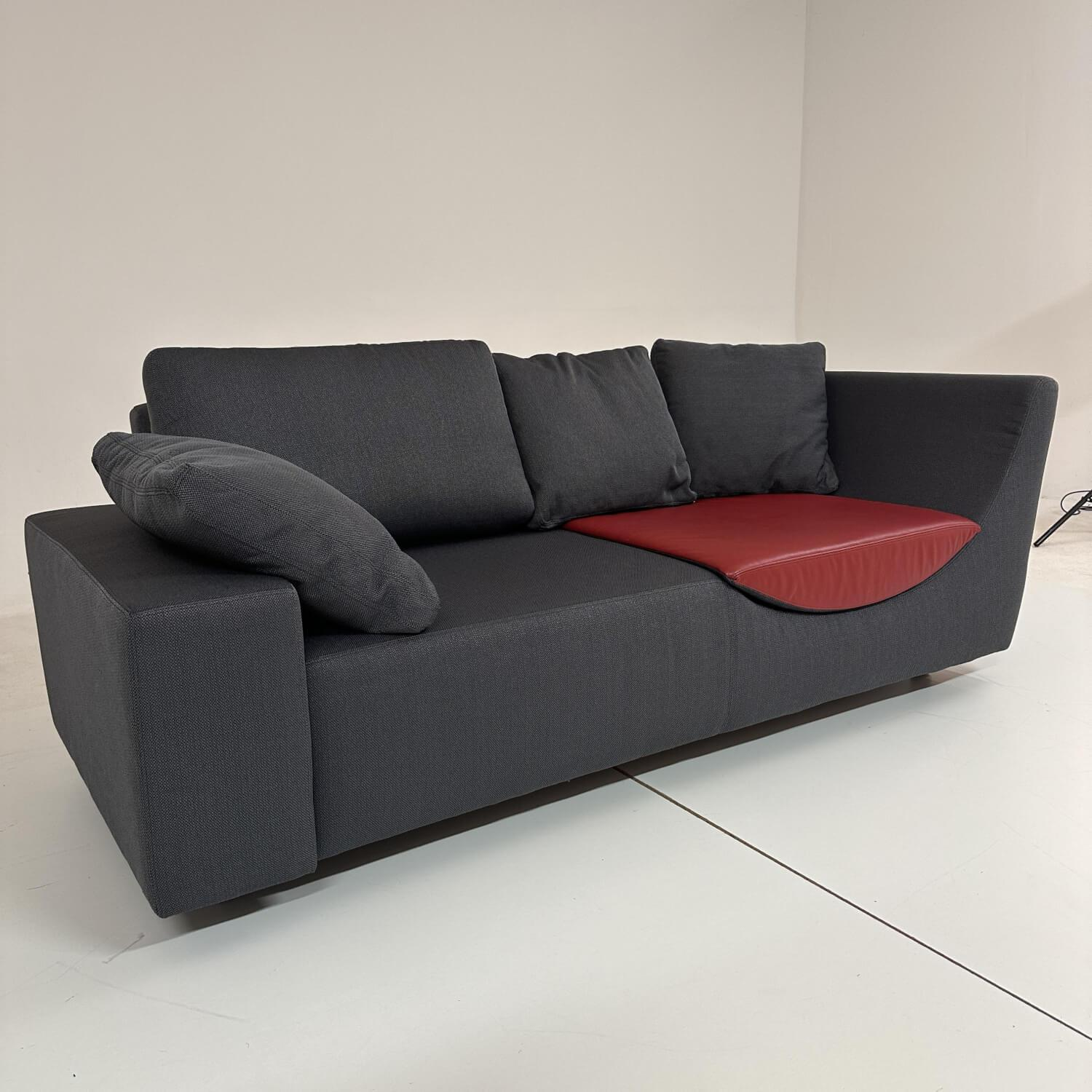 Sofa Wave Bezug Stoff U2952G Grau Schwarz Einlegekissen Leder L9999B Rot Füße Buche Schwarz