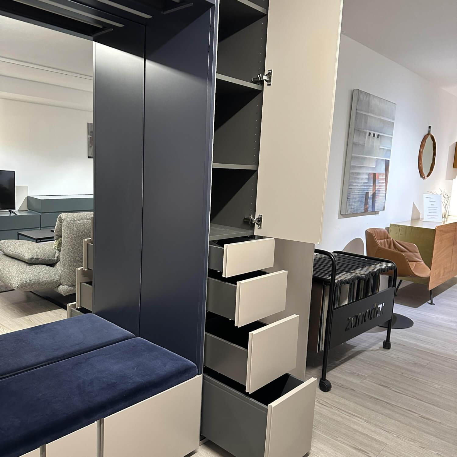 Schönbuch - Cabinet Stripes Pebble 59 Gray And Midnight Blue 51 Blue Gray Lacquered Bench Upholstery Midnight Blue - 9