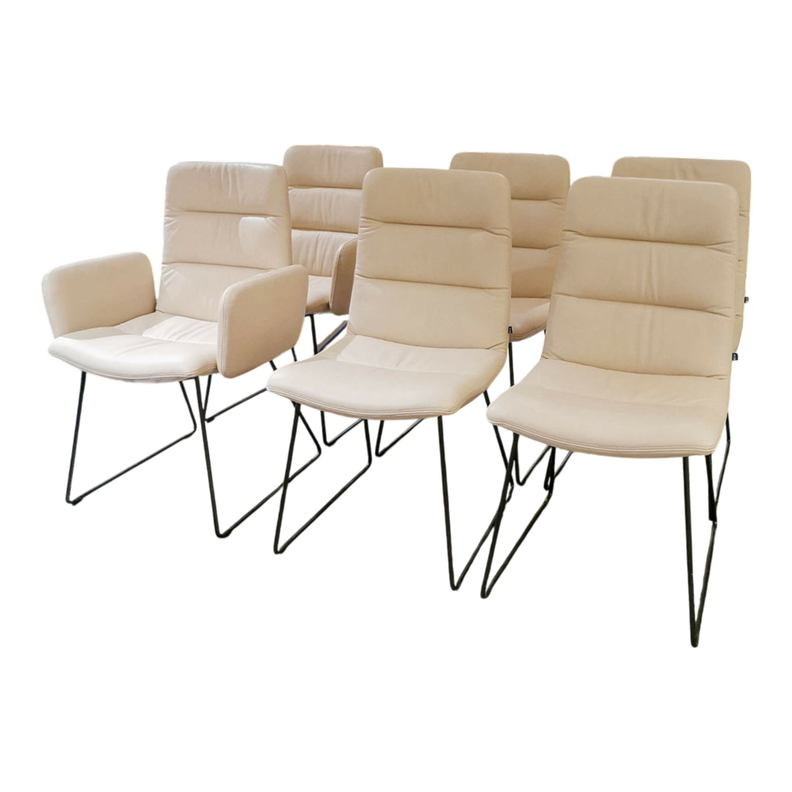 KFF - 6er-Set Stuhl Arva Light Leder Sauvage Offwhite 8109 Beige Gestell Anthrazit - 1