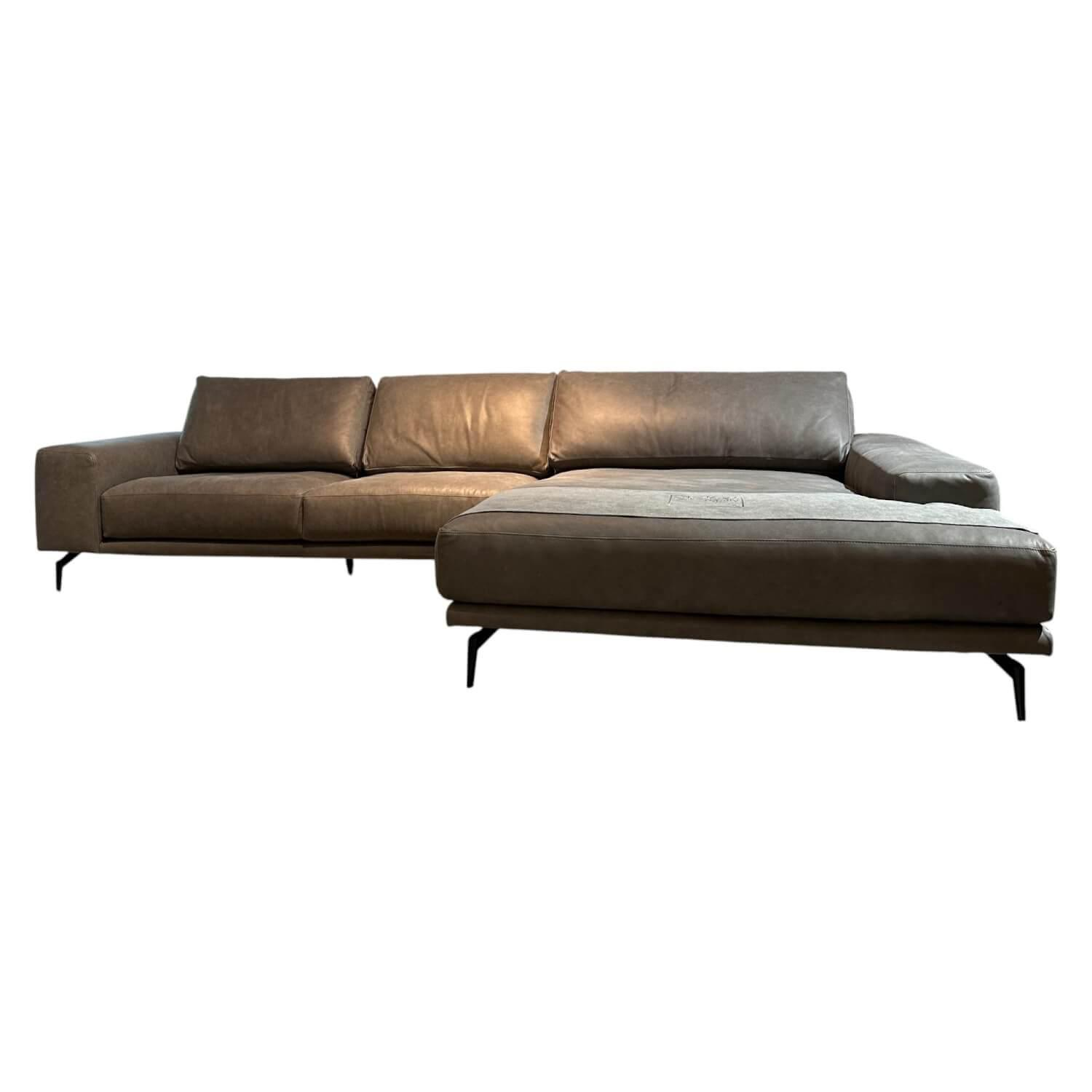 Natura - Ecksofa Redington Leder Montana Grey Grau Füße Metall Schwarz - 1