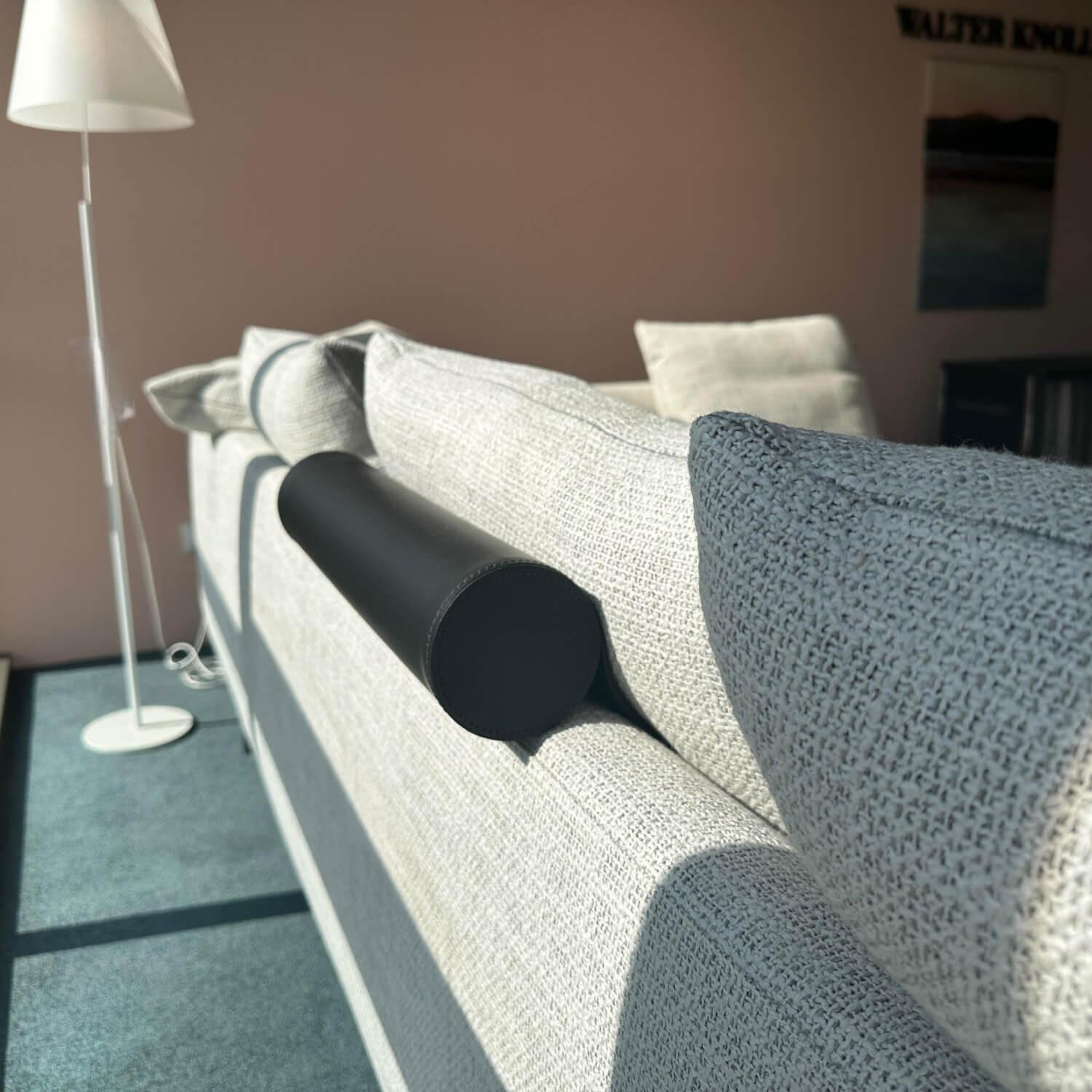 Walter Knoll - Ecksofa Muud Stoff Weave 7757 Pearl Gestell Schwarz Nackenrolle Leder Paco Black Schwarz - 8