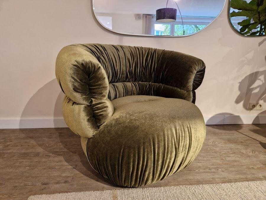 Bretz - Sessel Balaao Stoff  Velour Salvia 66 8439 Grün mit Hocker - 7