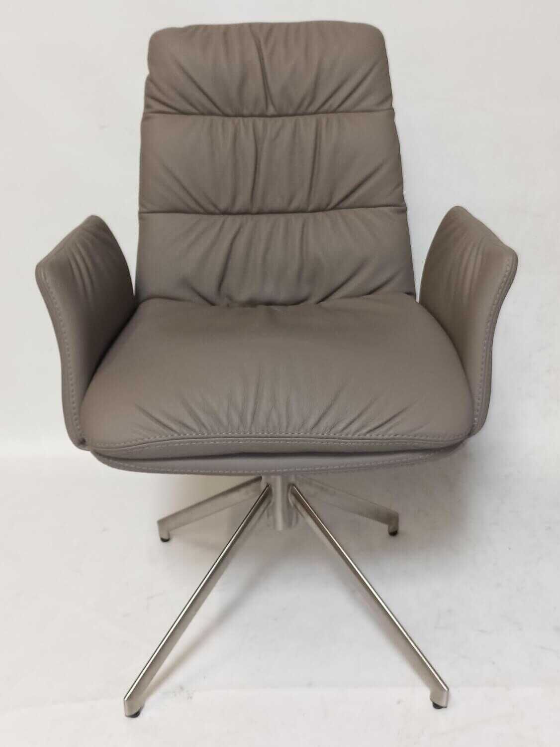 WK Wohnen - Stuhlgruppe 4er Set 707 WMA Leder Khaki Gestell Edelstahl Drehbar mit Wippfunktion - 2