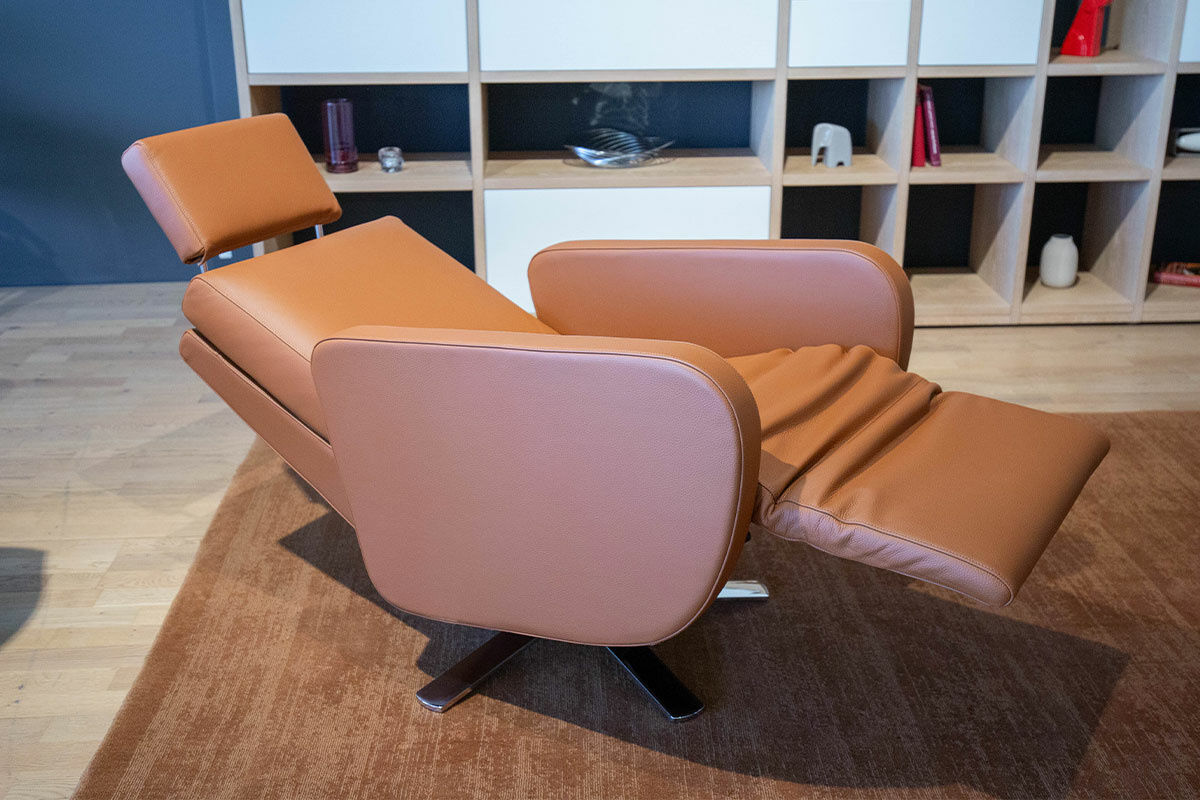 Strässle - Sessel Cubo Leder Rustica 70270 Nature Hellbraun Gestell Chrom mit 2 Motoren - 2