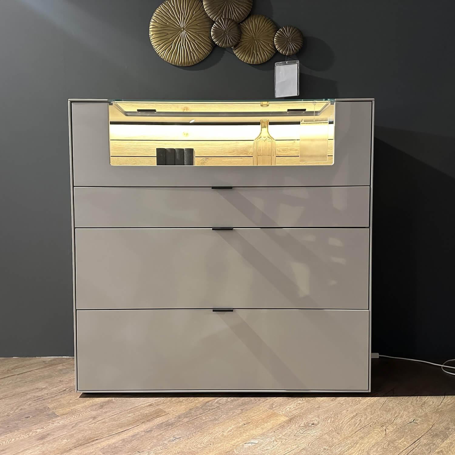 Wöstmann - Highboard WM2380 Lack Samtgrau Wildeiche Massiv Soft Gebürstet Mit Glasausschnitt - 2