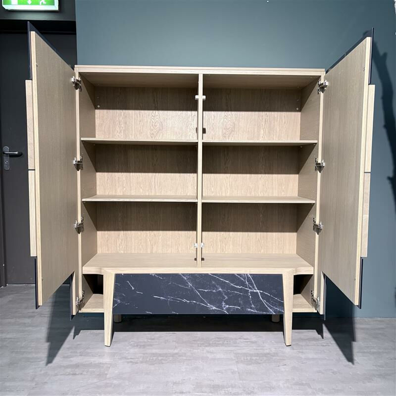 Voglauer - Highboard V-Tektura TEH12AF Alteiche Rustiko Schwemmgrau Lackiert Front Glas Firneis Dark Satiniert Gestell Metall Gold - 3
