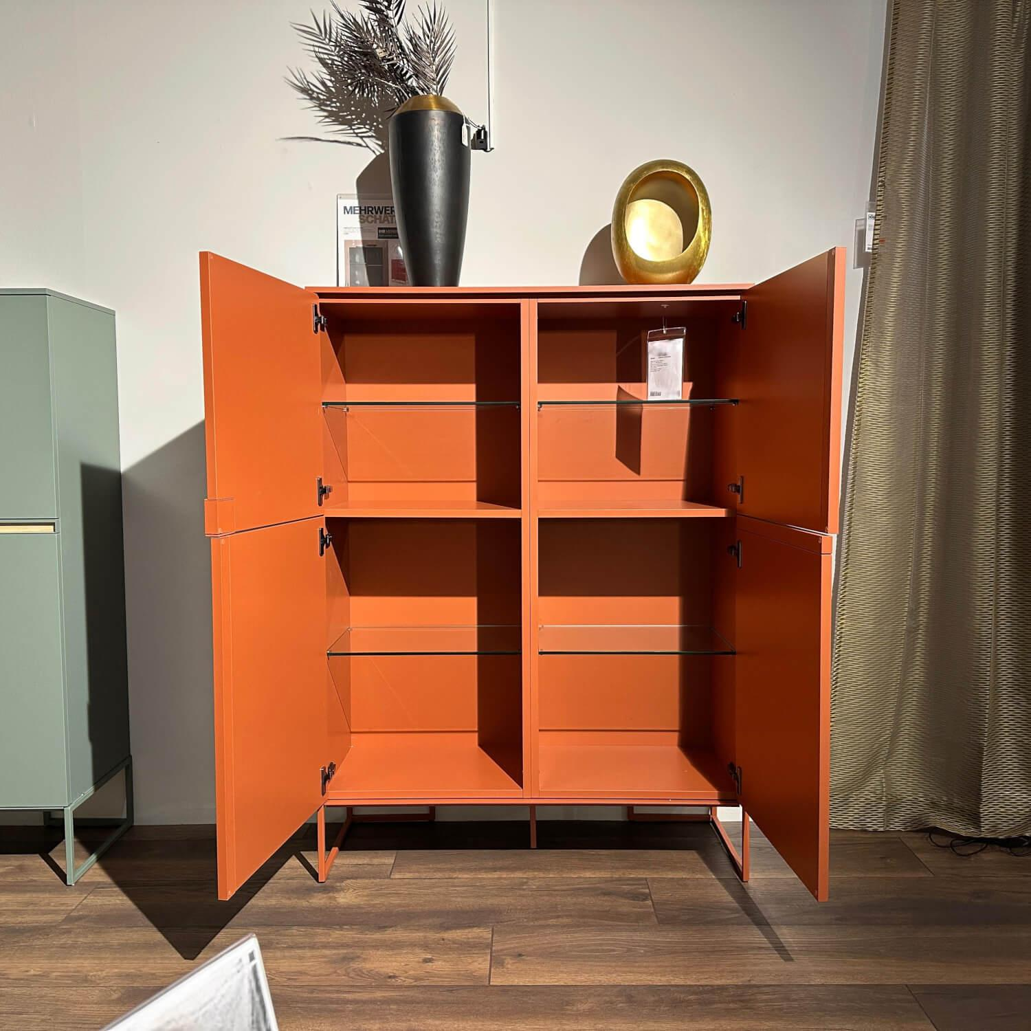 Contur - Highboard Venzone Lack 171 Tabasco Orange Gestell Metall Einsatz Eiche - 3