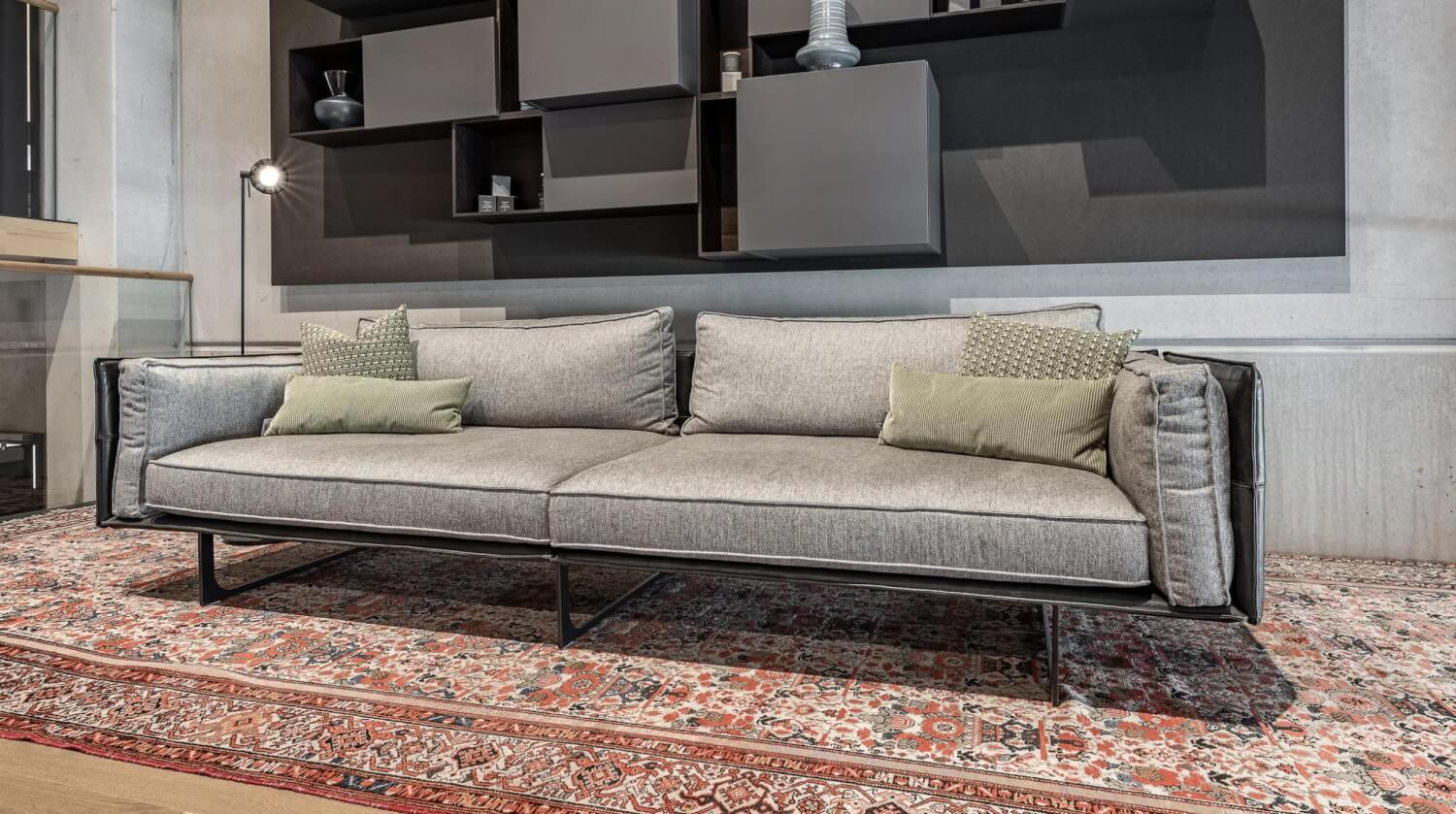 IP Design - Sofa Cube Air Leder Gascogne Espresso Braun Stoff Noah Grau - 2