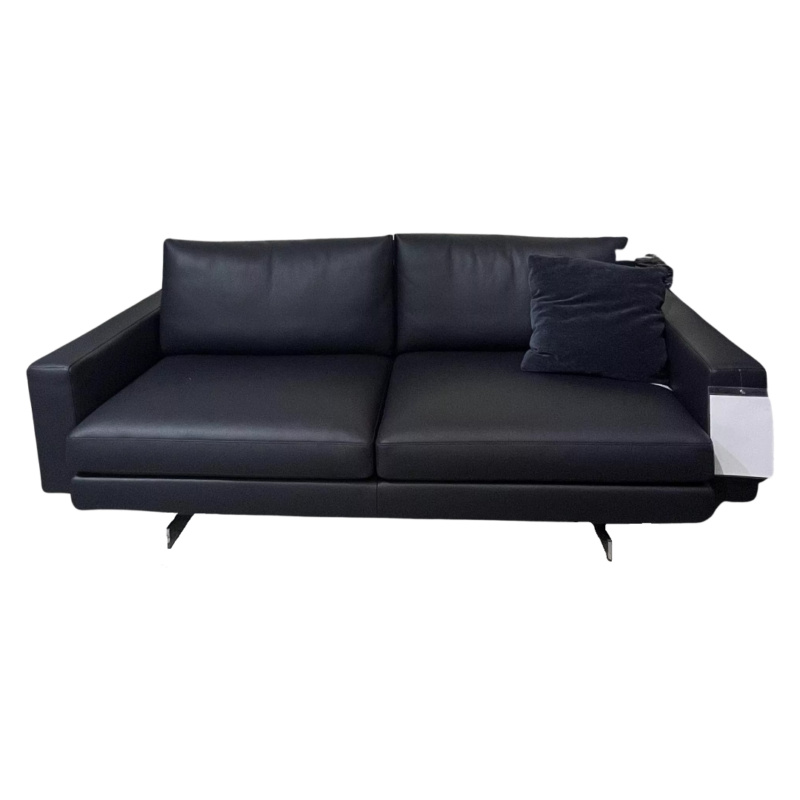 Weibelweibel - Sofa Luis Leder Rancho Saphir Schwarz Flachstahlfuß Chromfarben Inklusive 2 Rückenkissen Ohne Dekokissen - 1