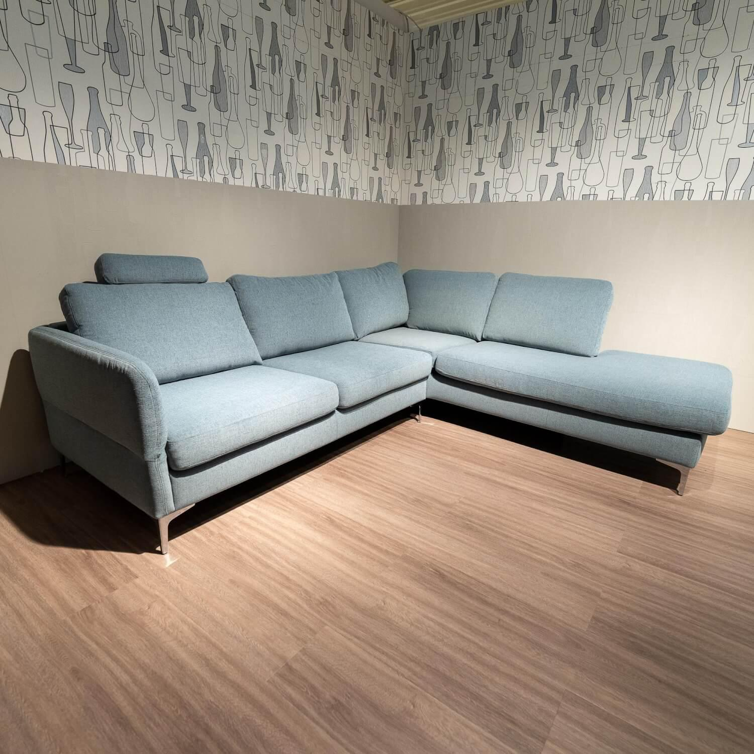 Schöner Wohnen-Kollektion - Ecksofa Timeless 7141 5453 Bezug Stoff Trend Light Blue Hellblau Metallfuß Chrombeschichtet Mit Kopfstütze - 3