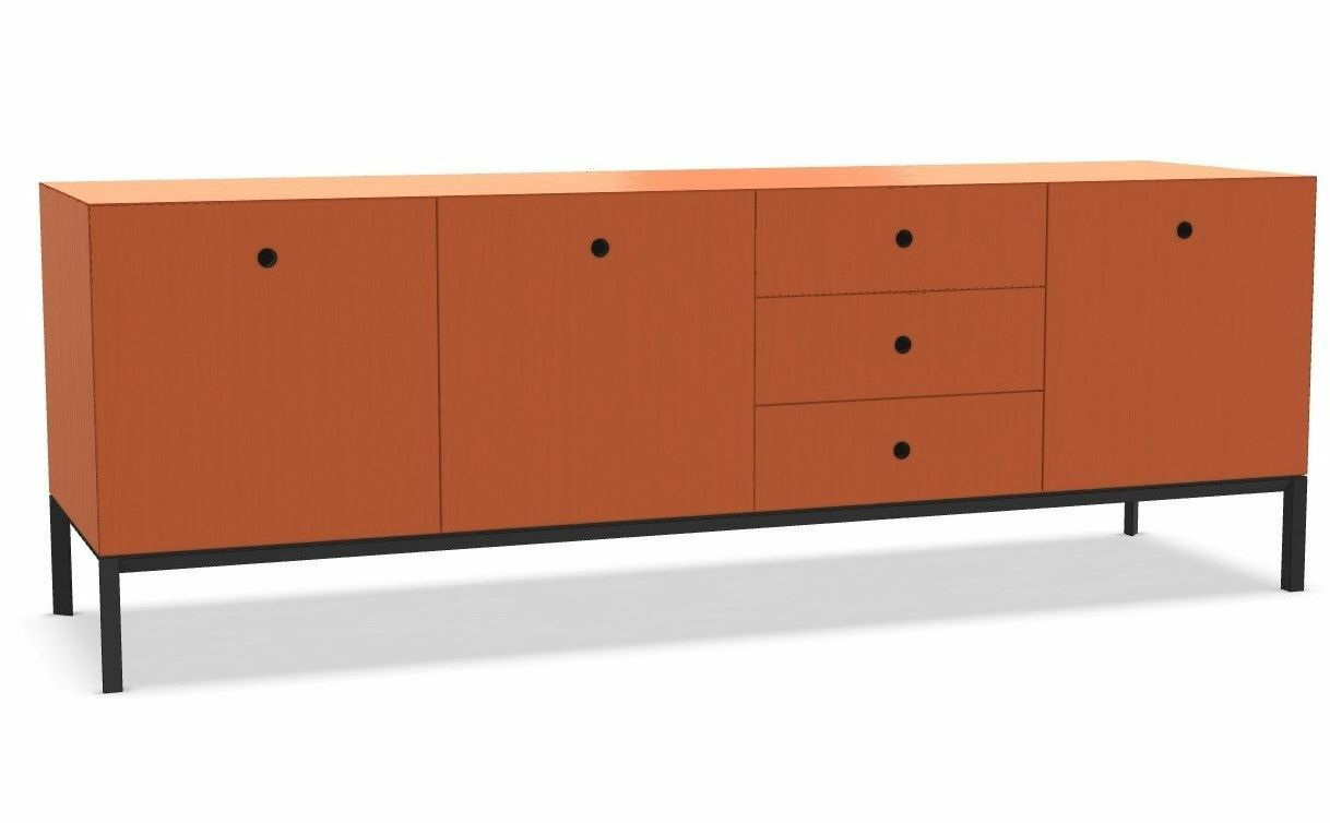 Porro - Sideboard Offshore 3 Drehtüren 3 Schubladen Esche Offenporig Matt Lackiert Arancio Fiamma Orange - 1