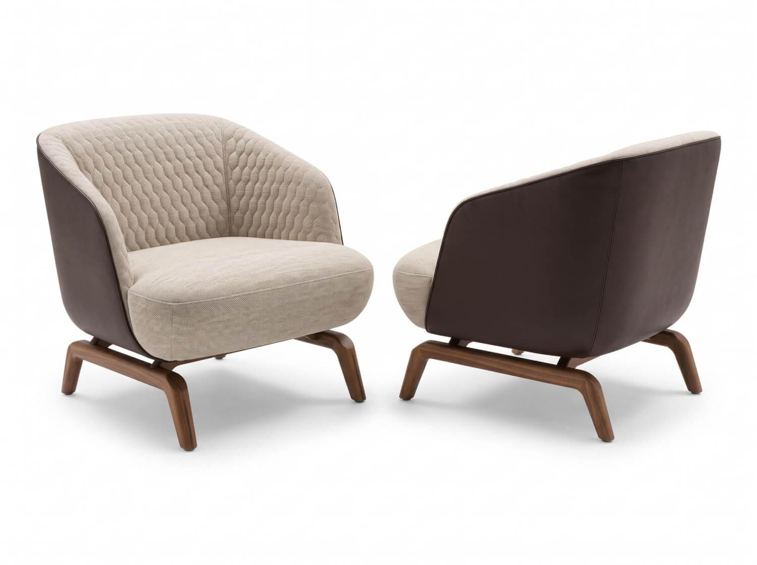 Giorgetti - 2-er Set Sessel Janet Braun Mit Nussbaum Gestell Und Leder - 1