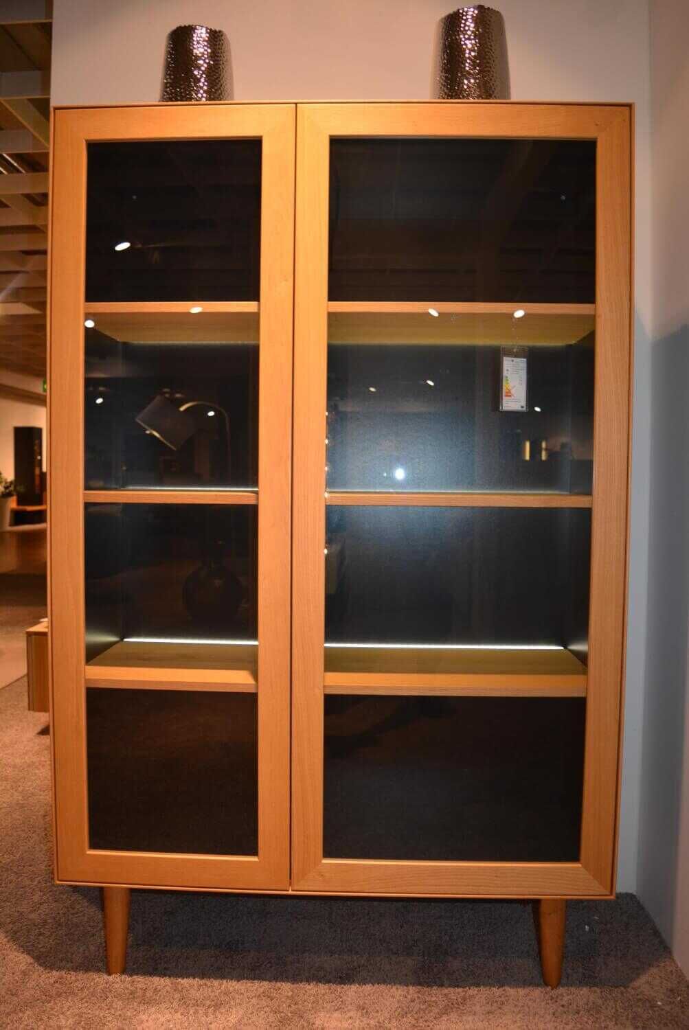 Schöner Wohnen-Kollektion - Vitrine Patchwork 21342L Korpus Lack Schwarz Front Eiche Natur mit indirekter Beleuchtung - 2