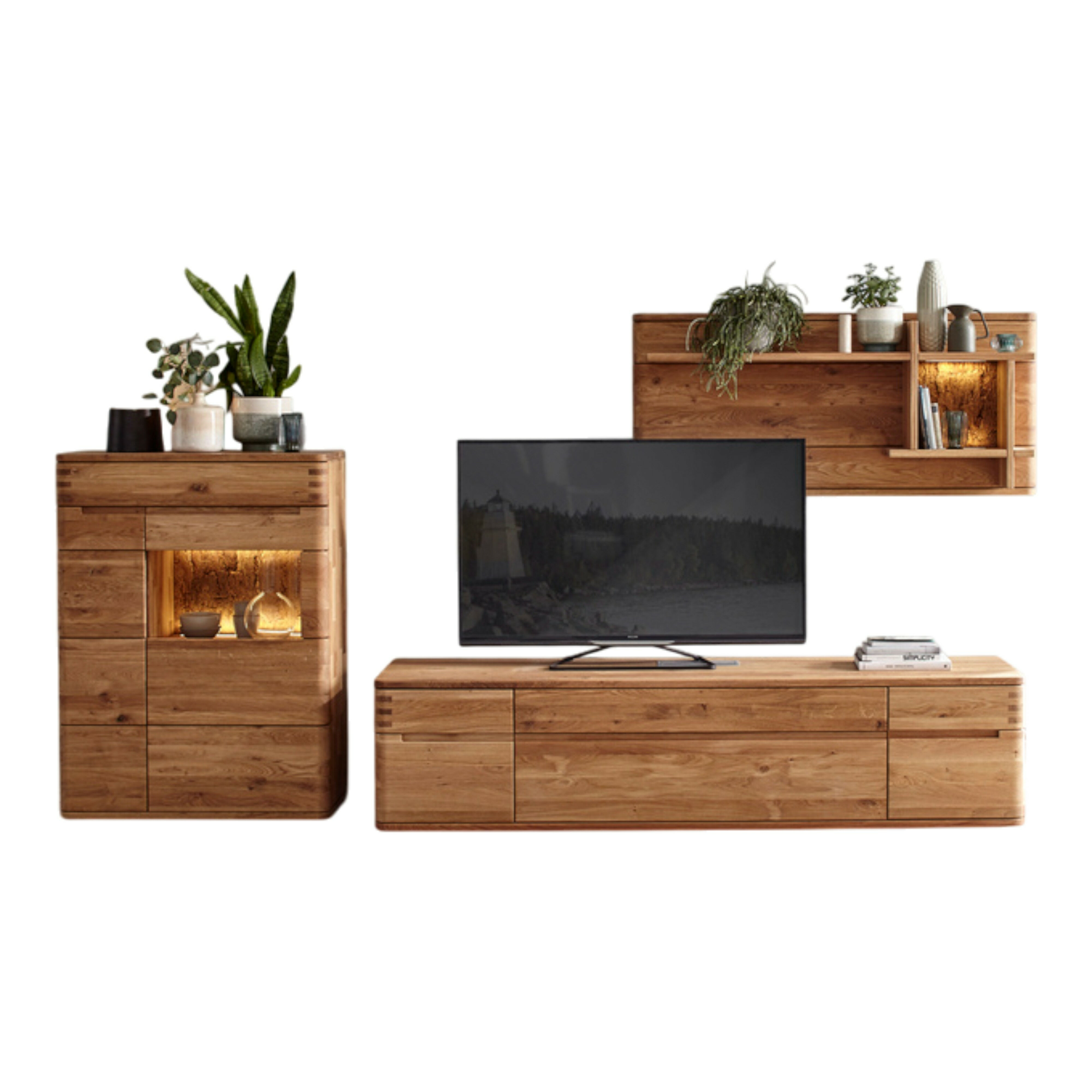 Natura - Wohnwand Cartago Soft Wildeiche Massiv Naturbelassen Geölt - 1