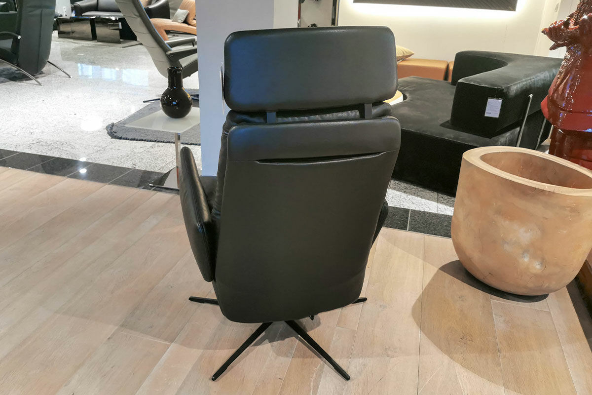 KFF - Sessel Arva E-Lounge Leder Sauvage 8105 Schwarz Gestell Schwarz Drehbar mit elektrischer Funktion - 6
