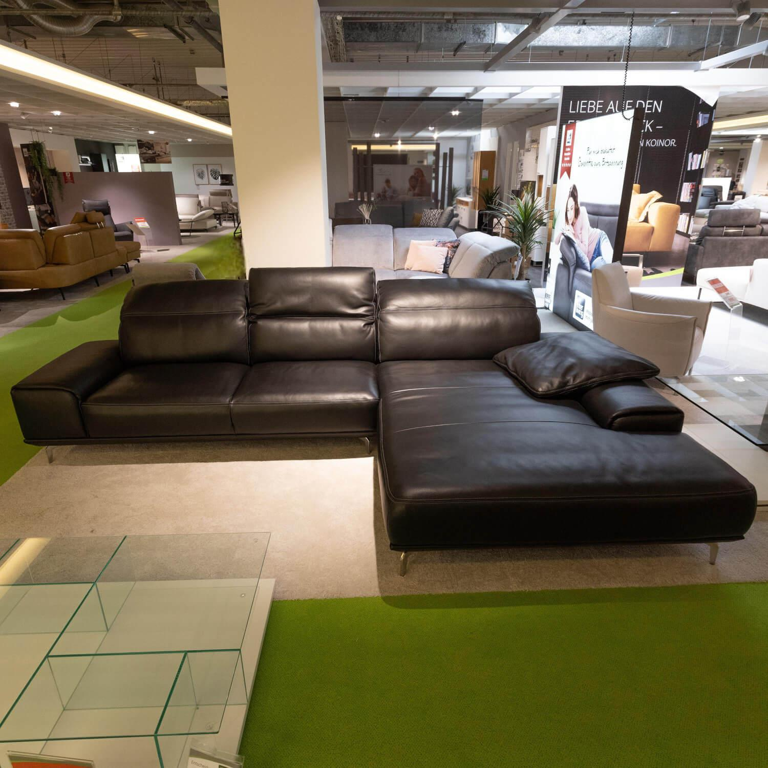 Musterring - Ecksofa 2490 MR Leder Z77 99 Black Pearl Schwarz Metallkufe Chrom Glanz Inklusive Kissen - 6