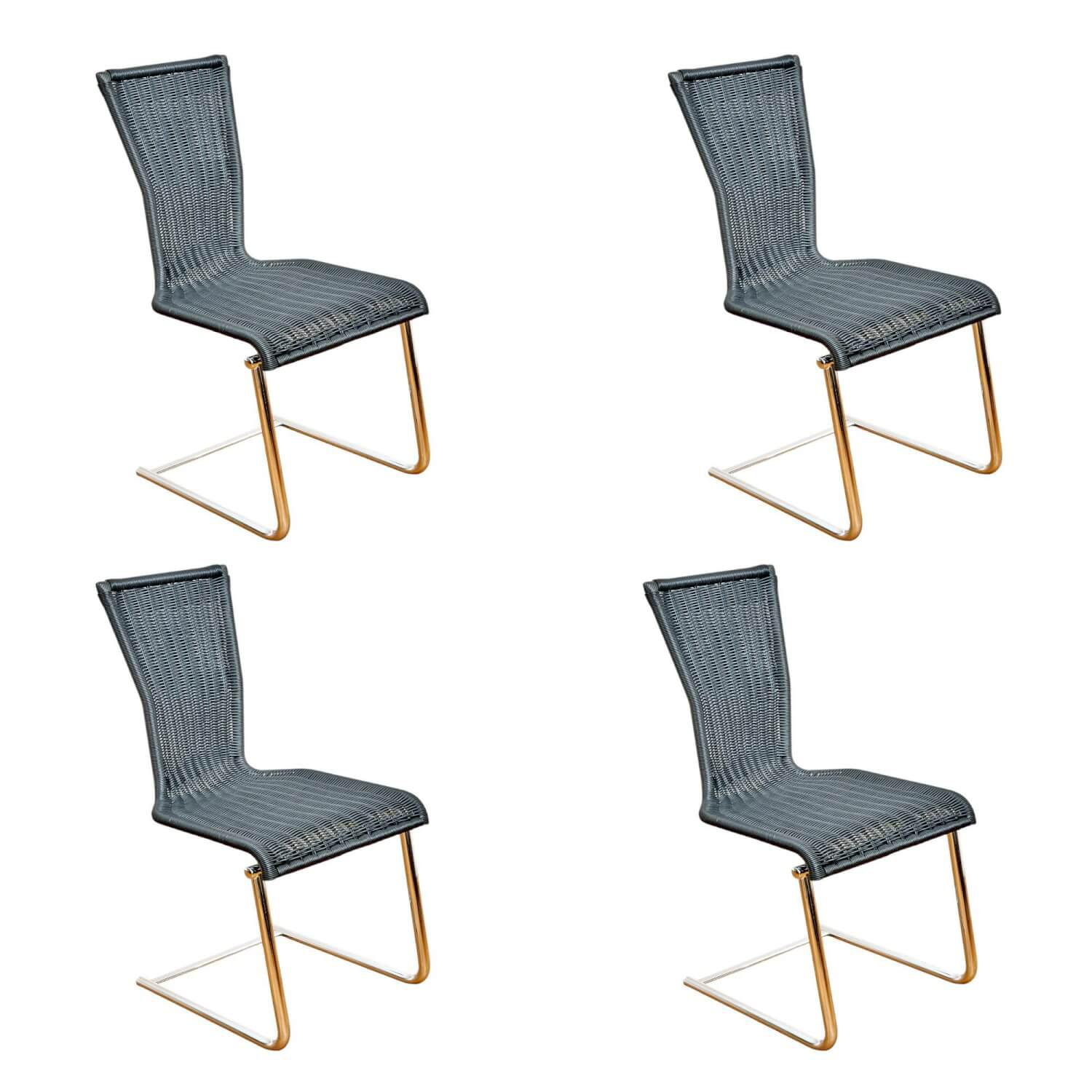 Bacher - 4er Set Stuhl Jimmy Saleen Geflecht Schwarz Gestell Chrom - 1