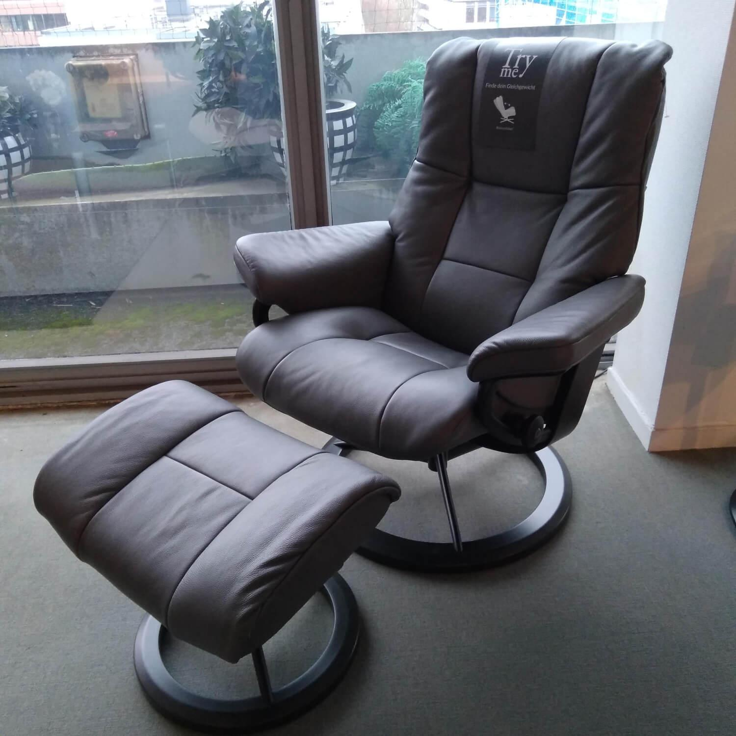 Stressless - Sessel Mayfair M Leder Cori Grau Gestell Matt Schwarz Signature mit Hocker - 2