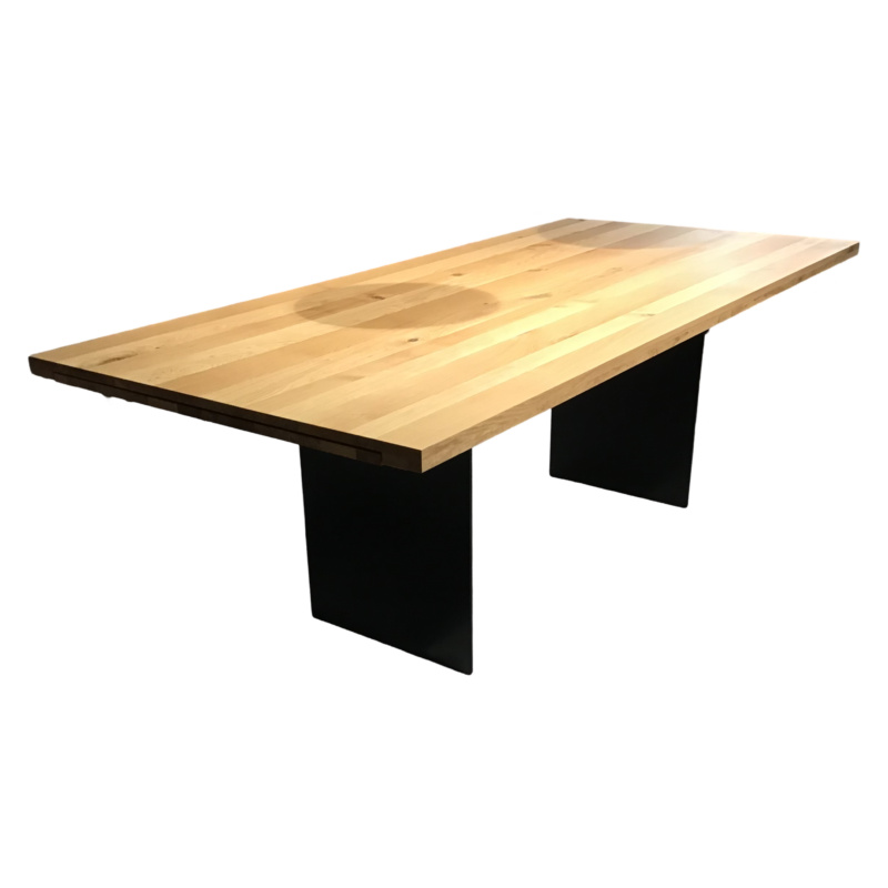 kf furniture - Esstisch 3110.1.2.220.1 Platte Eiche Astig Wangengestell Rohstahl Schwarz mit Klappeinlage - 1