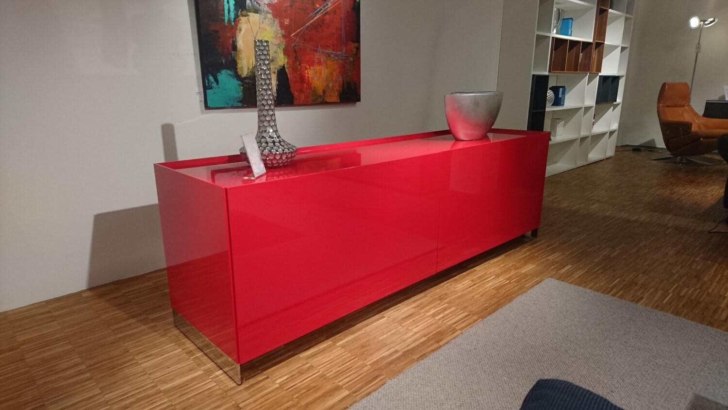 Contur - Anrichte Raumteiler 5800 Hochglanzlack Scarlatto Rot Inklusive Glasfachböden - 4