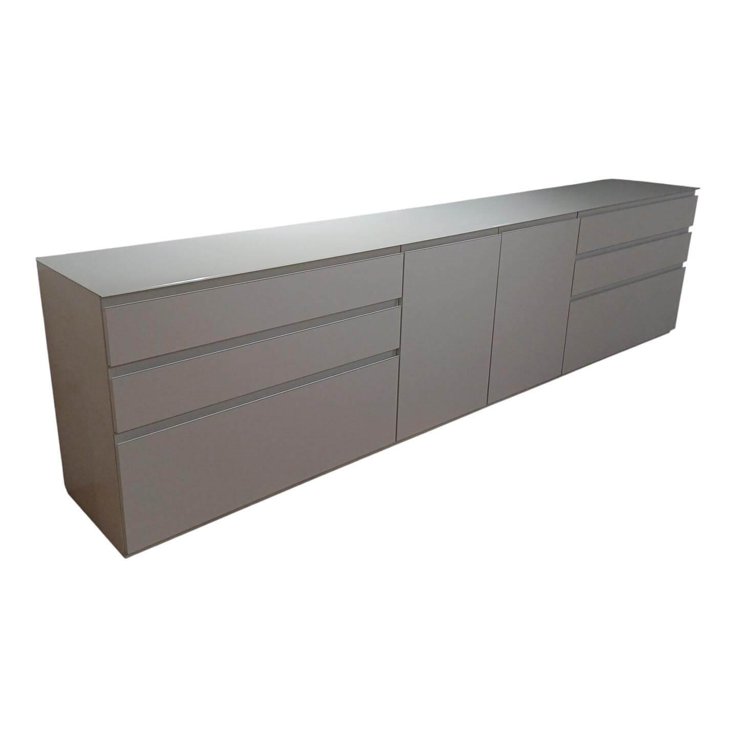 Sudbrock - Sideboard Cubo Glattlack 420 Verkehrsweiß Weiß Griffnut Metall Abdeckplatte Glas - 1