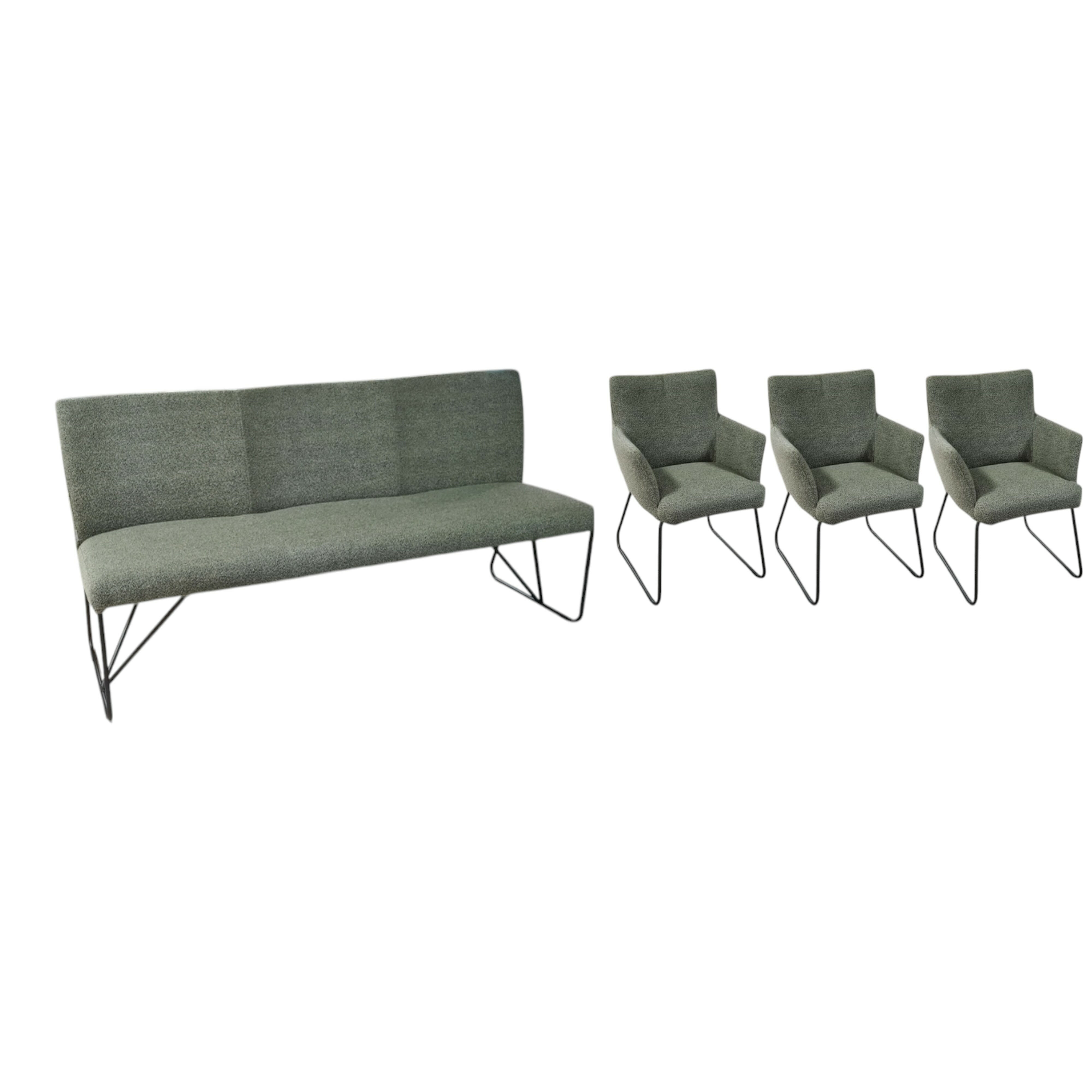 Natura - Stuhlset Nashville Stoff Alpine Thyme Grün Gestell Metall Schwarz mit Bank - 1