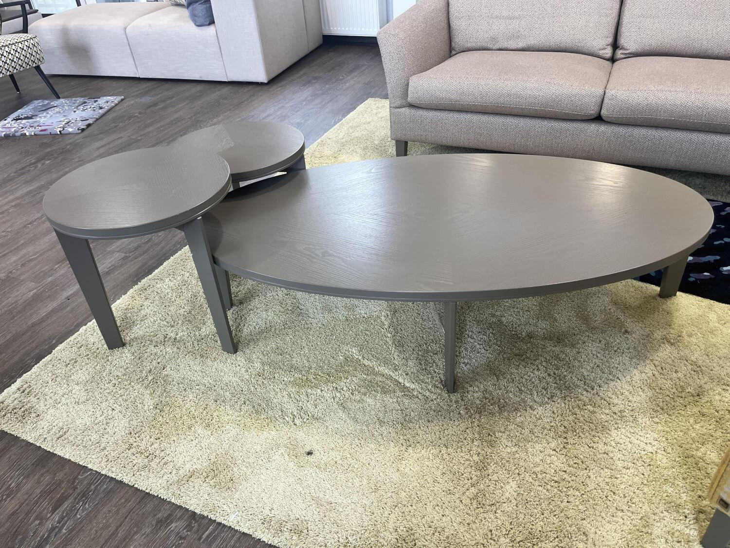 Bielefelder Werkstätten - 3er-Set Couchtisch Saloni Holz Esche Furniert Grau Lackiert - 4